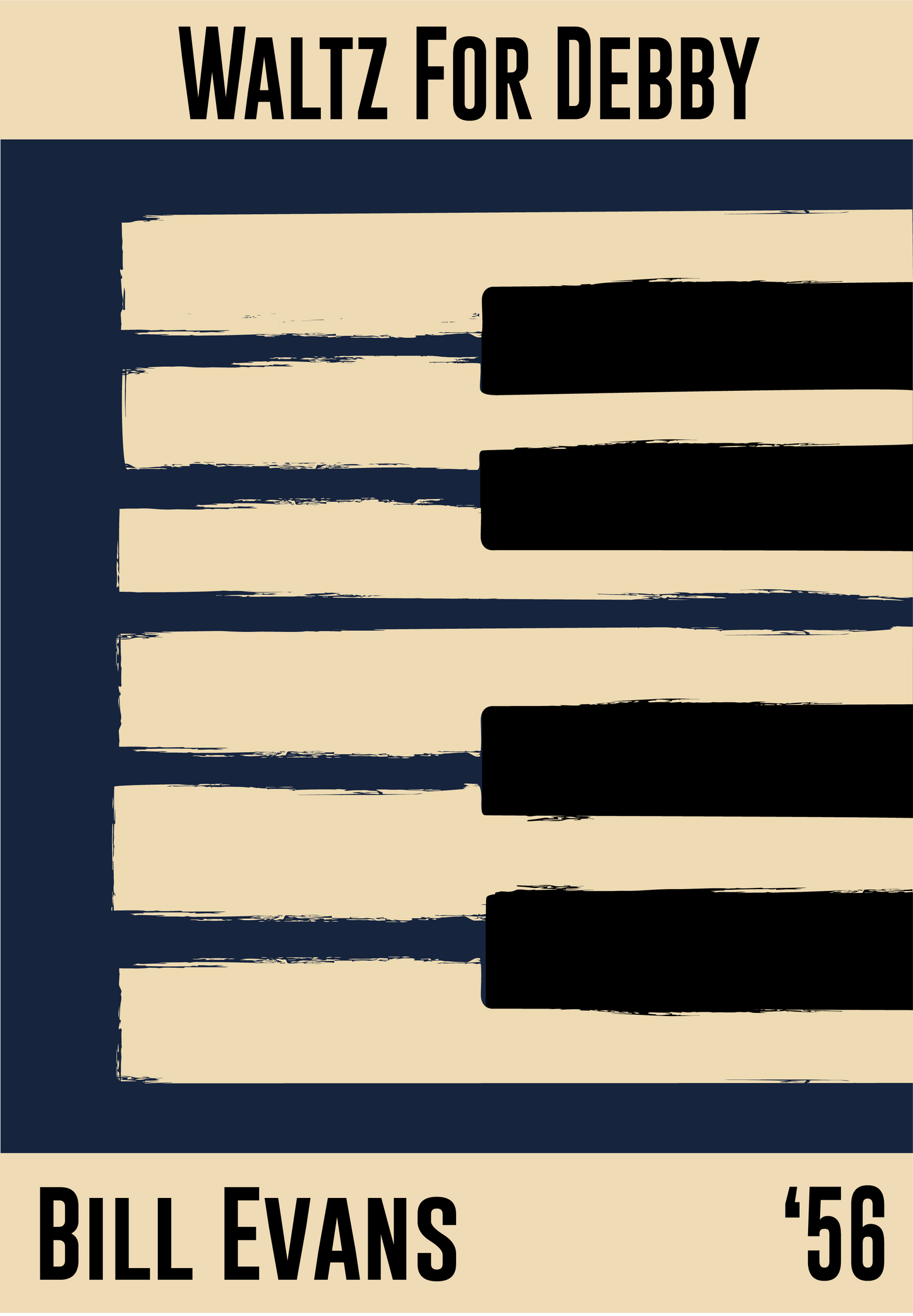 Blue and cream piano design celebrating Bill Evans' Waltz for Debby, released in 1956