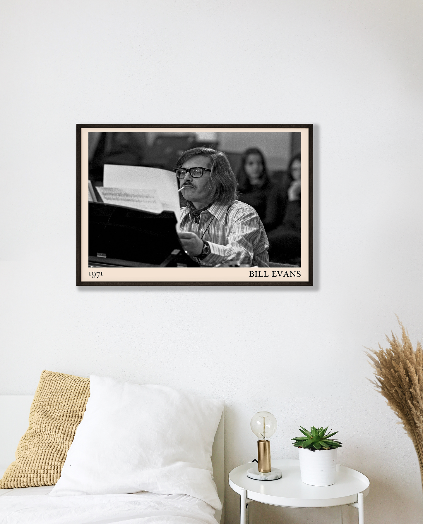 Retro-style art print of jazz legend Bill Evans smoking, based on a Heinrich Klaffs photograph