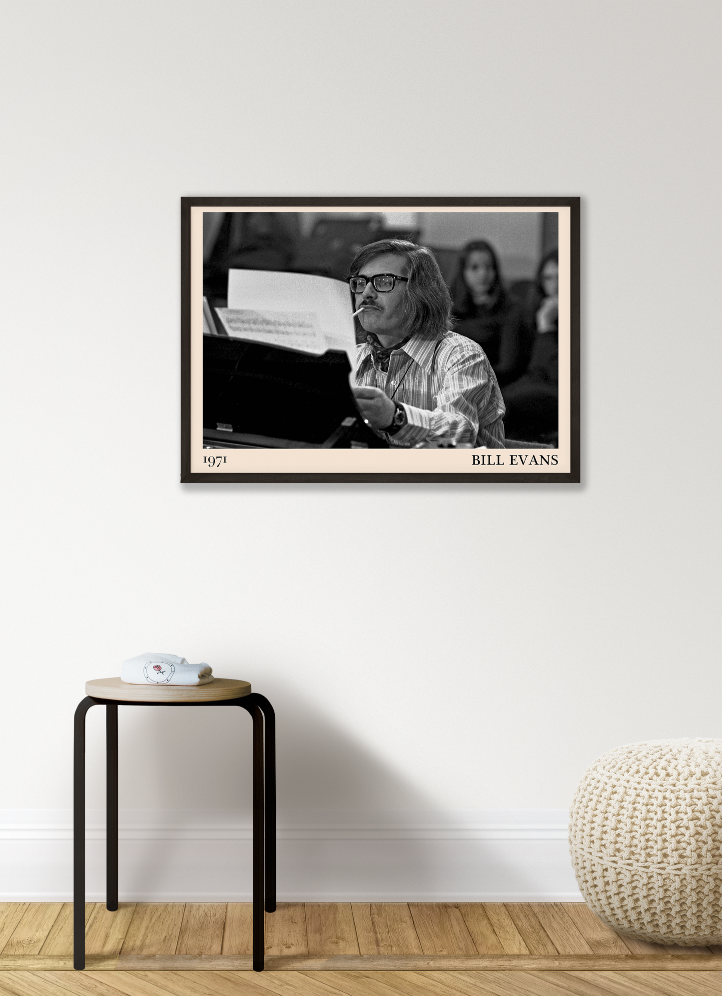 Retro-style art print of jazz legend Bill Evans smoking, based on a Heinrich Klaffs photograph