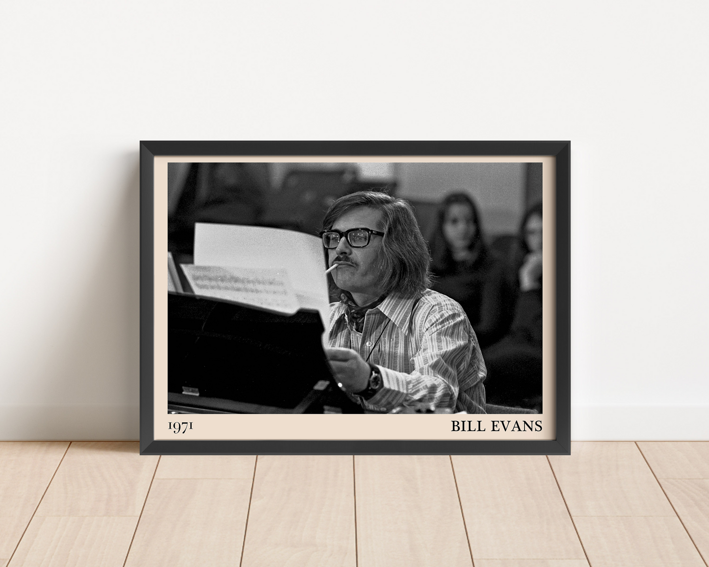 Retro-style art print of jazz legend Bill Evans smoking, based on a Heinrich Klaffs photograph