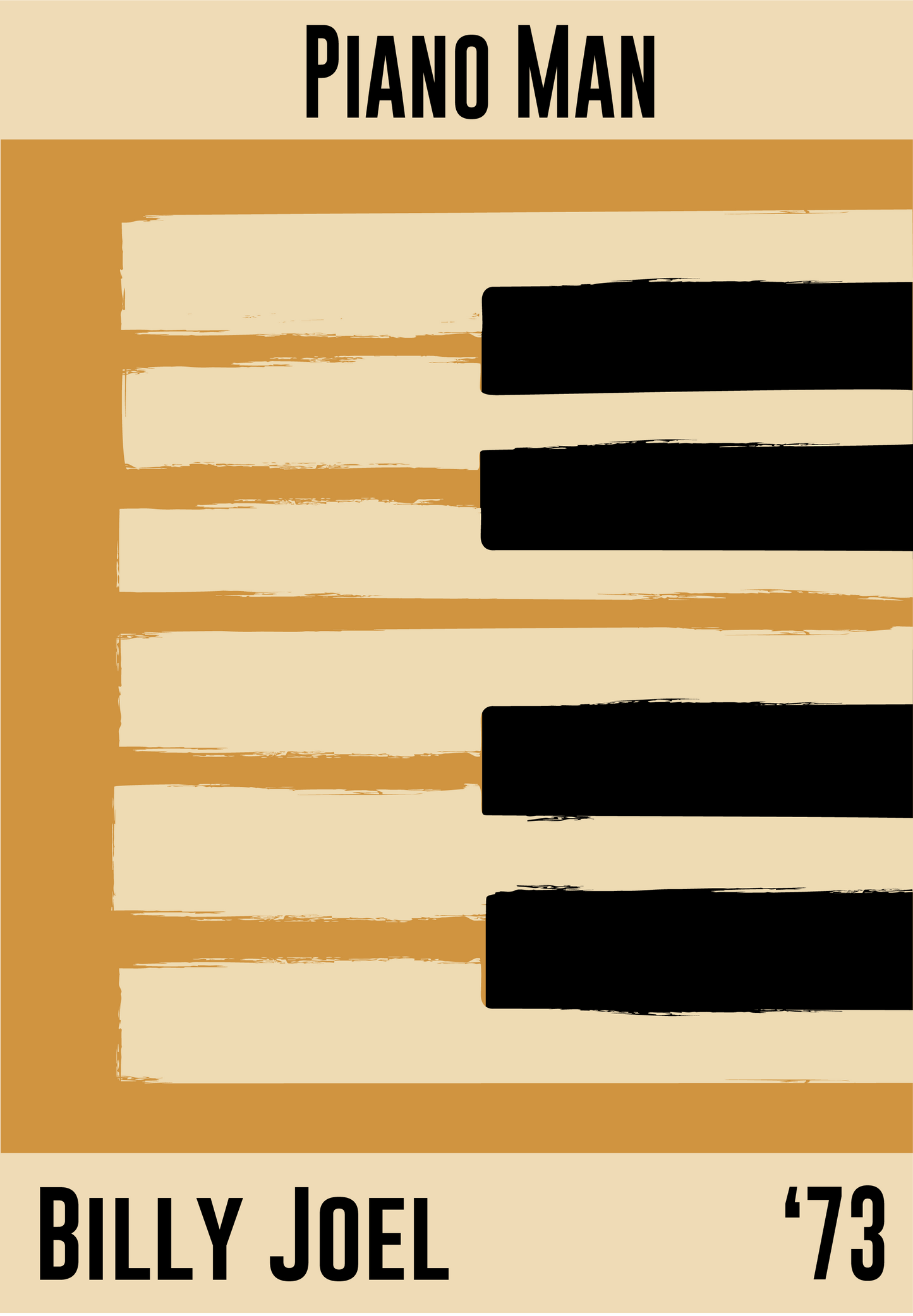 Yellow and cream piano design celebrating Billy Joel's Piano Man, released in 1973.
