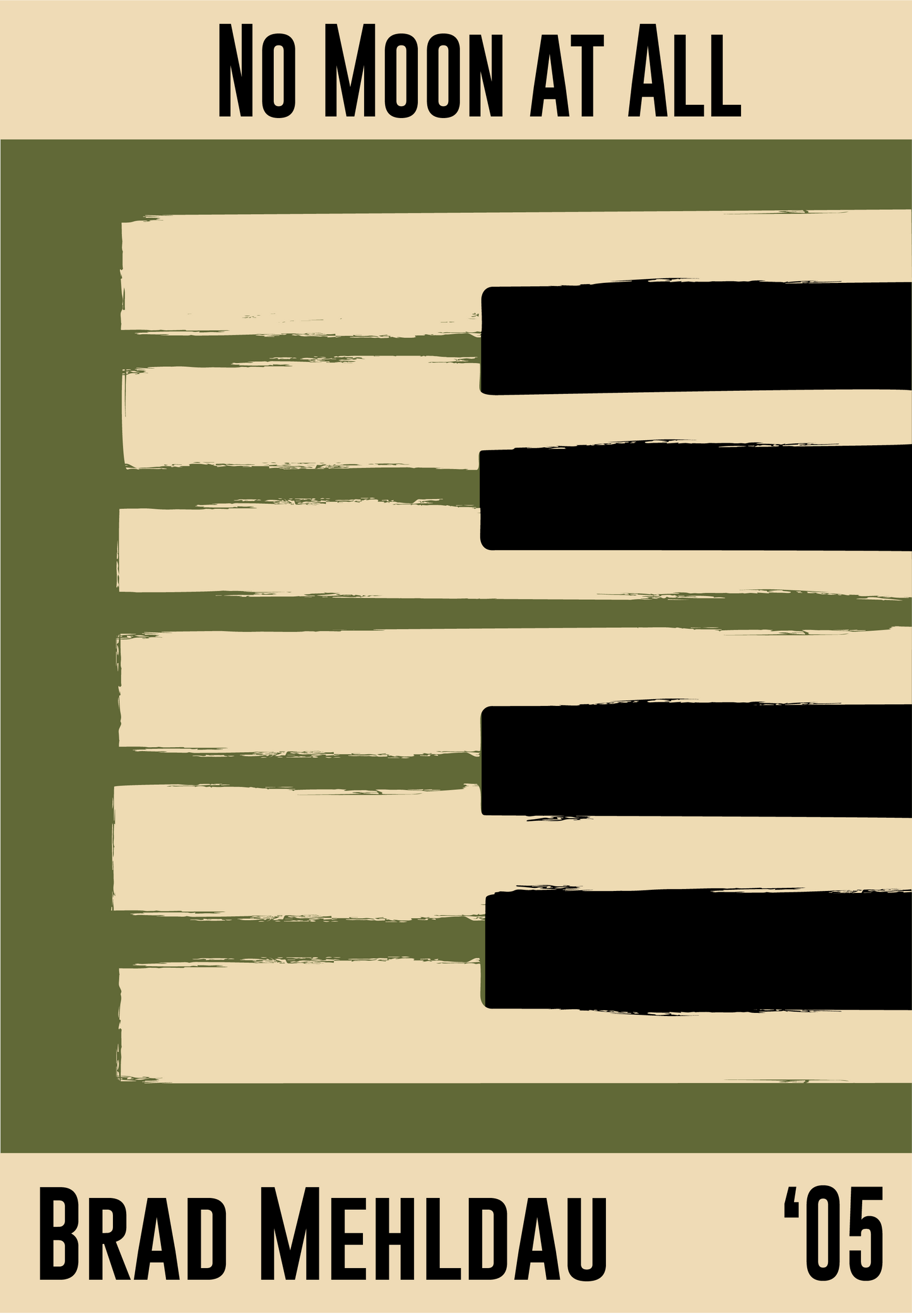 Olive green and cream piano design celebrating Brad Melhdau's No Moon At All, released in 2005