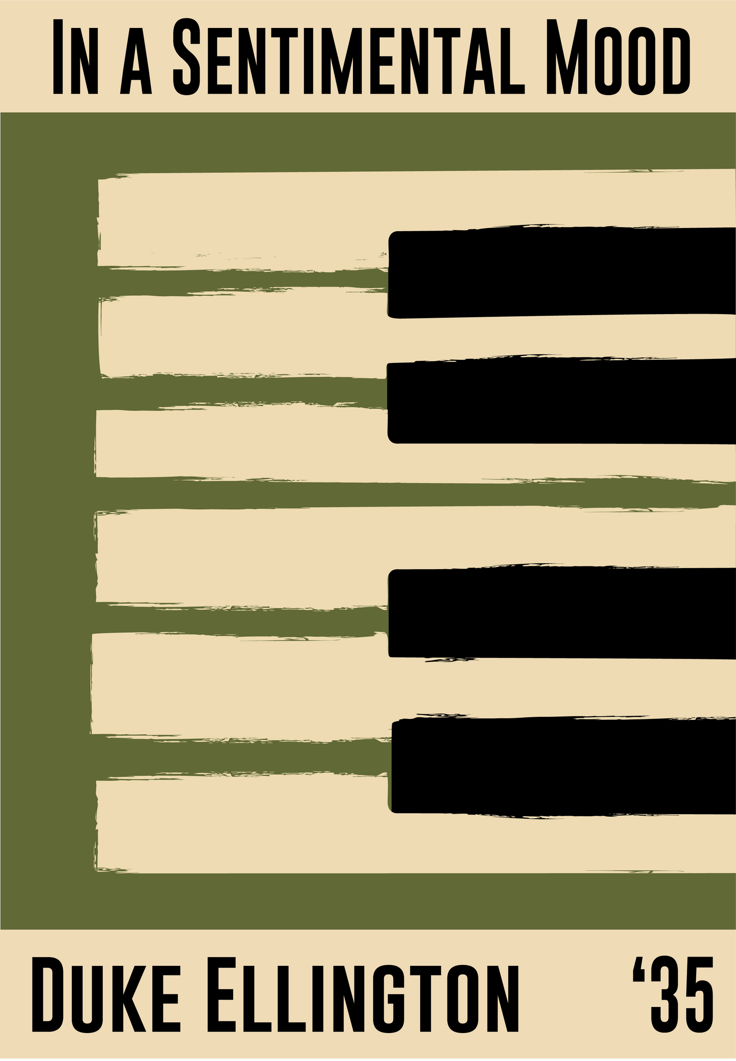 Olive green and cream piano design celebrating Duke Ellington's In A Sentimental Mood, released in 1935
