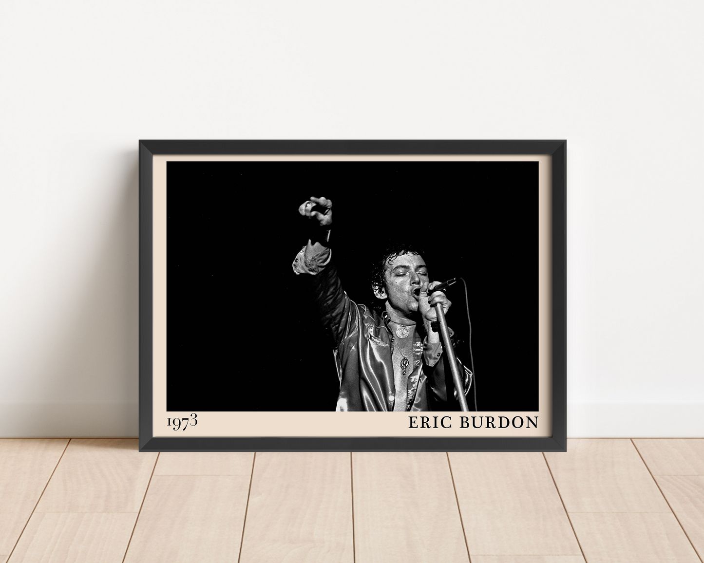 Iconic image of rock musician Eric Burdon performing, captured by Heinrich Klaffs and transformed into vintage-inspired wall decor