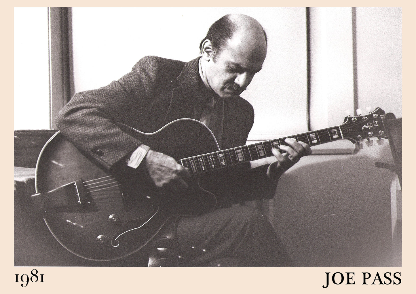 1981 photo of Joe Pass crafted into an elegant print