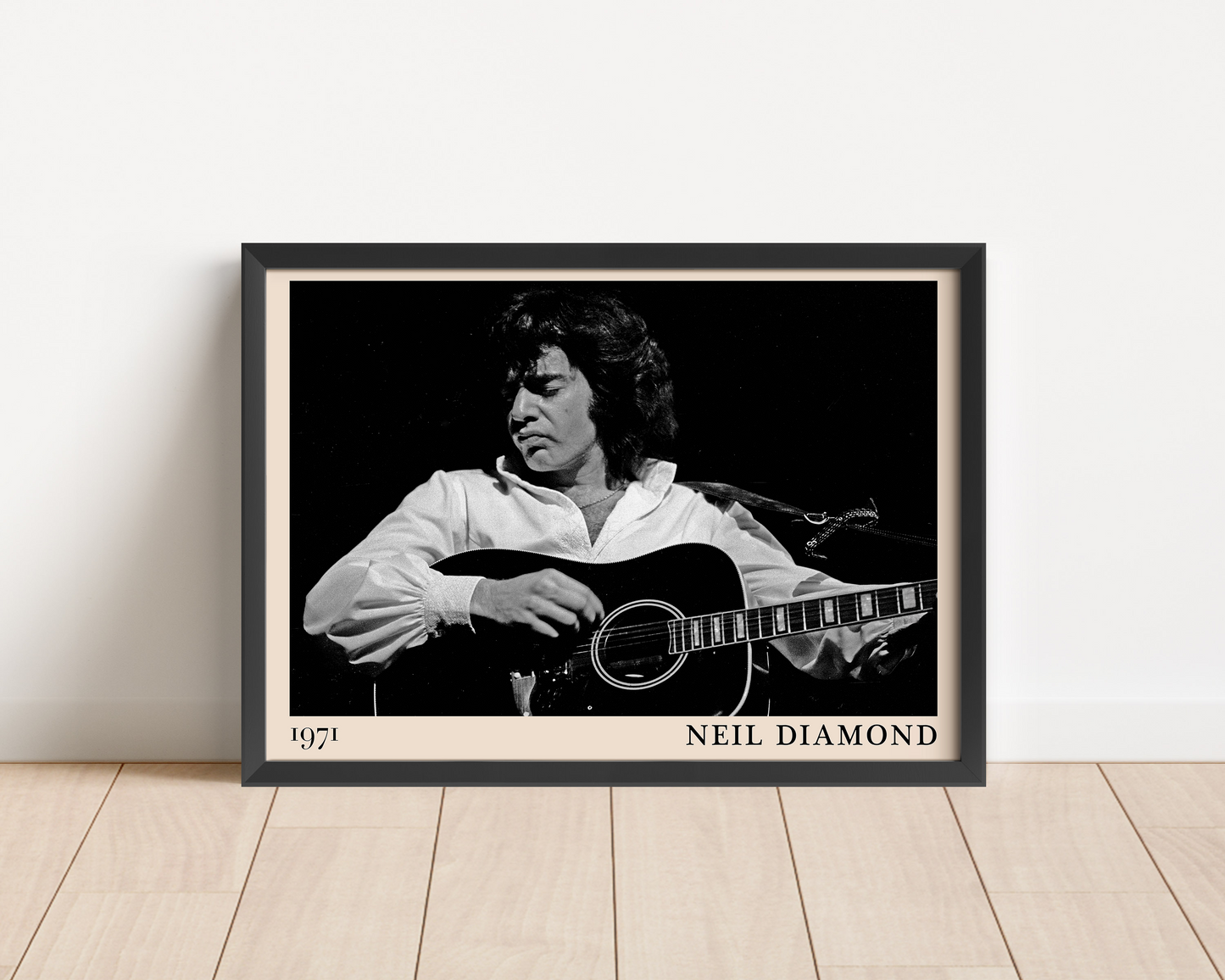 Iconic image of rock band Neil Diamond performing, captured by Heinrich Klaffs and transformed into vintage-inspired wall decor