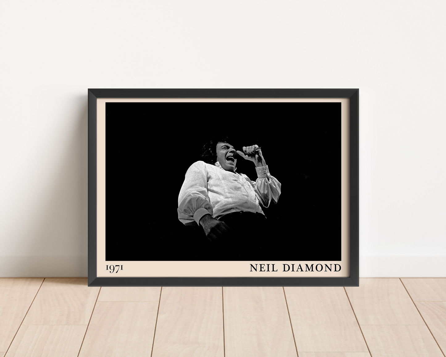 Iconic image of rock band Neil Diamond performing, captured by Heinrich Klaffs and transformed into vintage-inspired wall decor