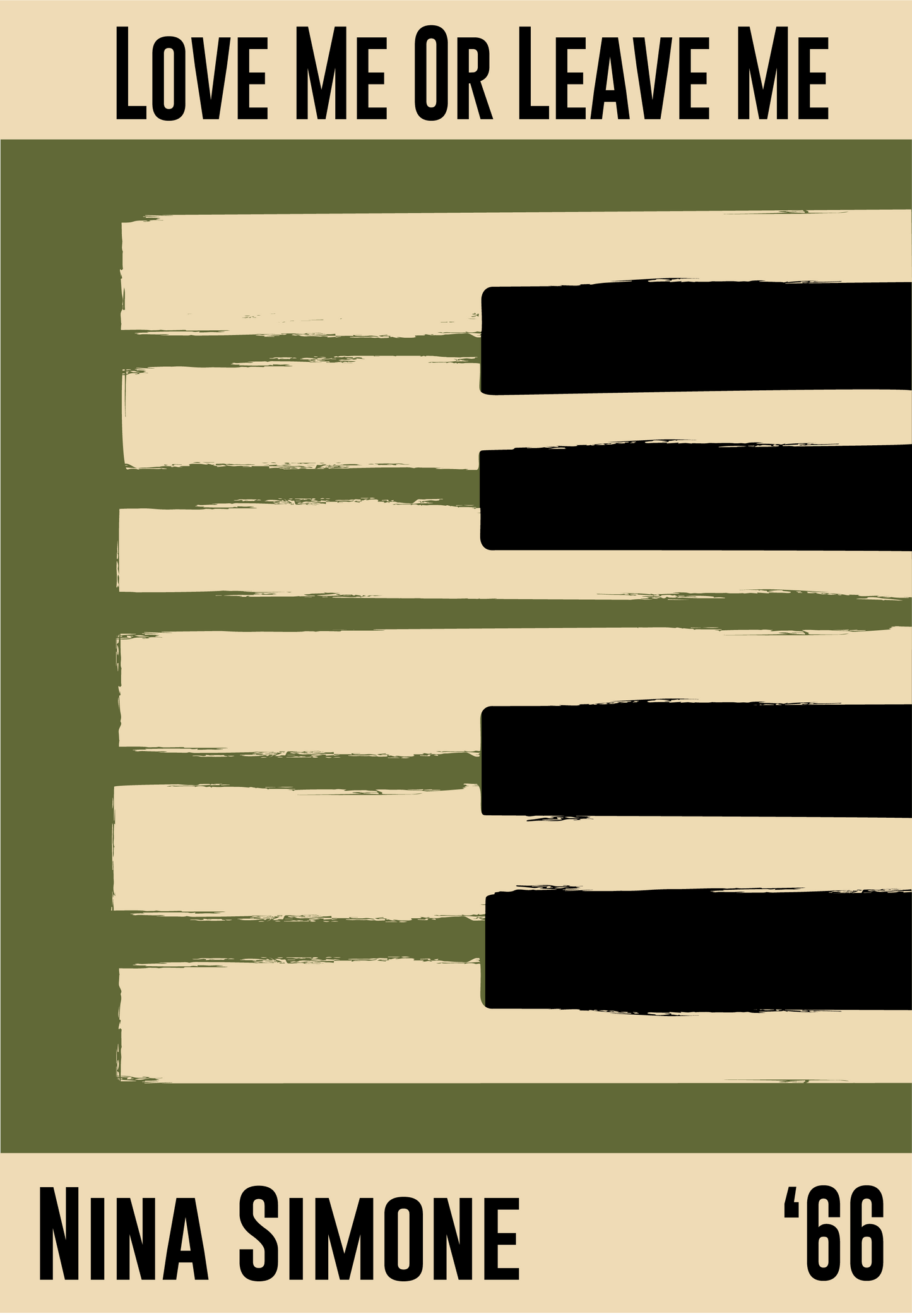 Olive green and cream piano design celebrating Nina Simone's Love Me or Leave Me, released in 1966