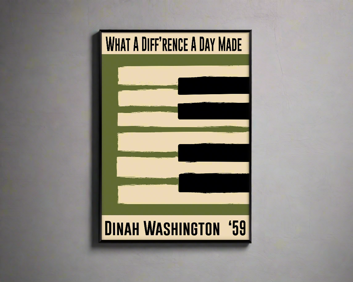 Green jazz artwork featuring a song by Dinah Washington 'What A Diff'rence A Day Made'