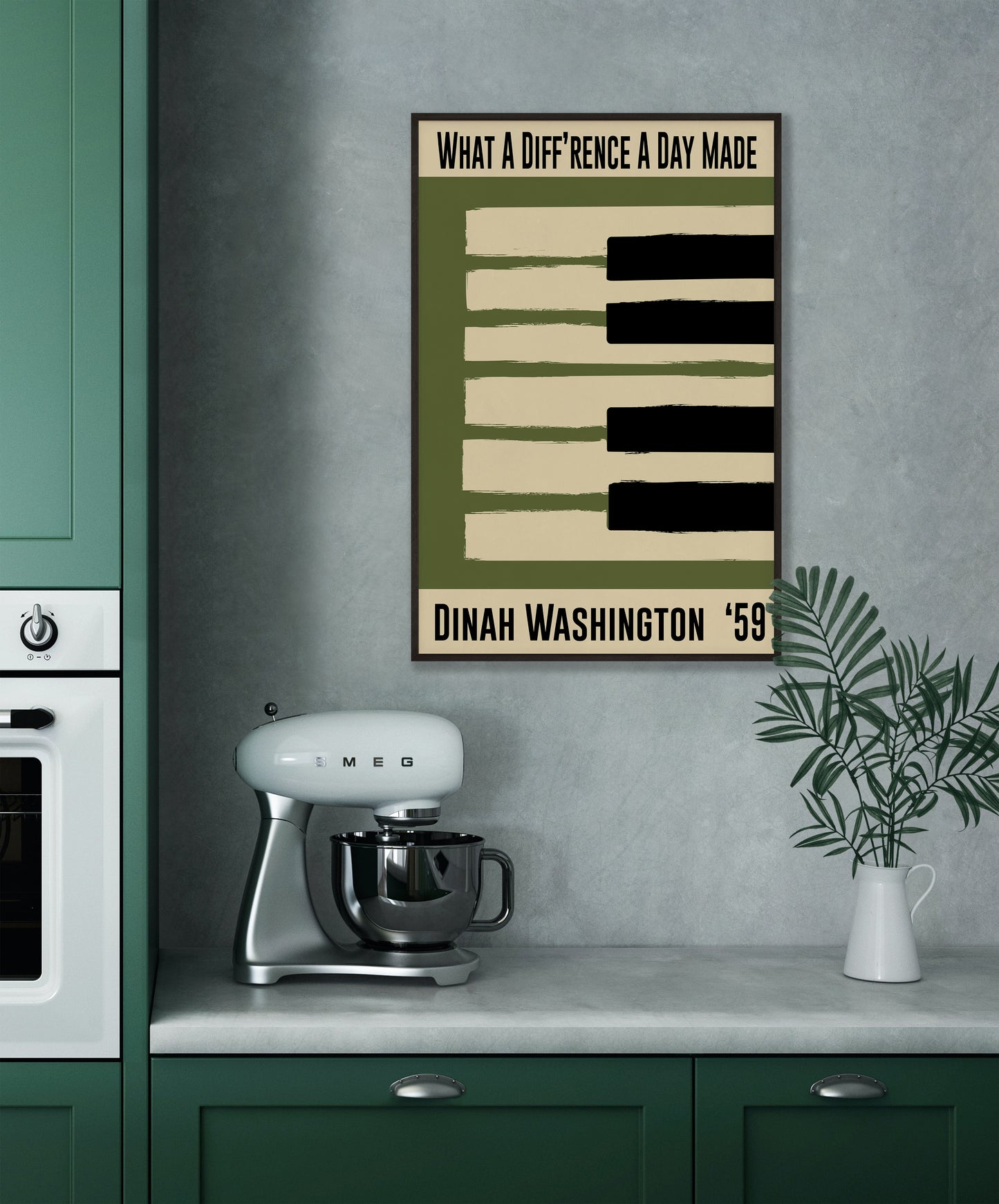 Green jazz artwork featuring a song by Dinah Washington 'What A Diff'rence A Day Made'.