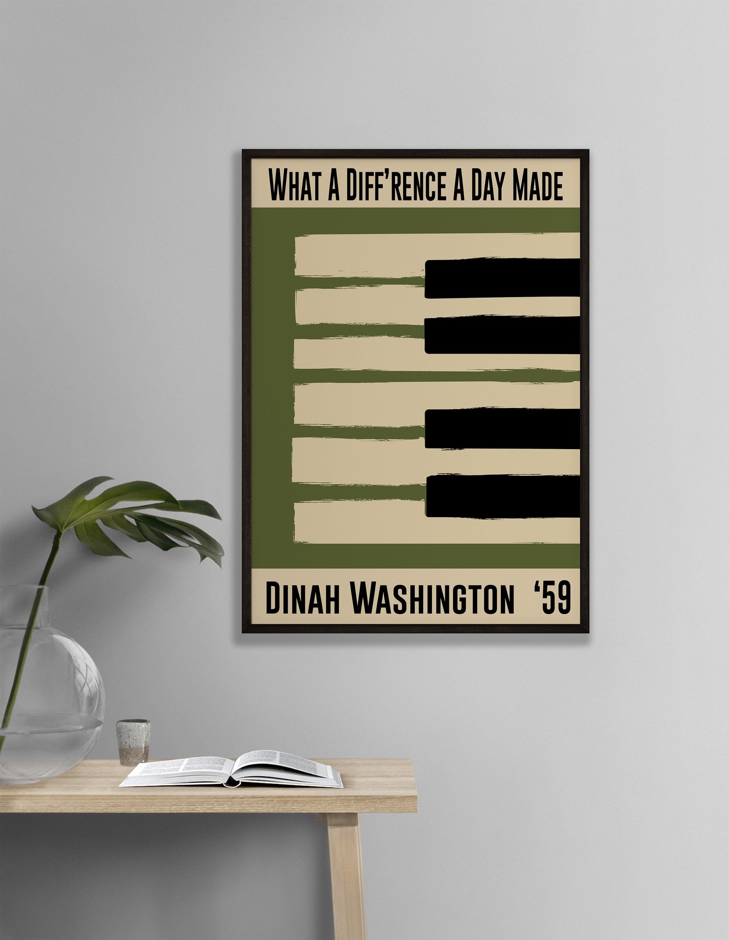 Green jazz artwork featuring a song by Dinah Washington 'What A Diff'rence A Day Made'.