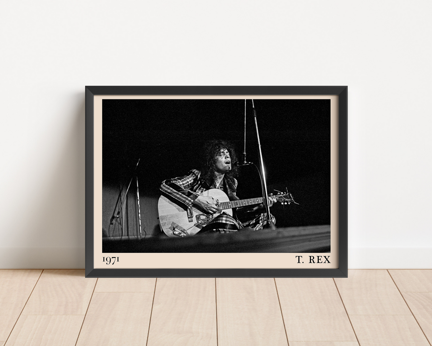 Iconic image of rock band T. Rex performing, captured by Heinrich Klaffs and transformed into vintage-inspired wall decor