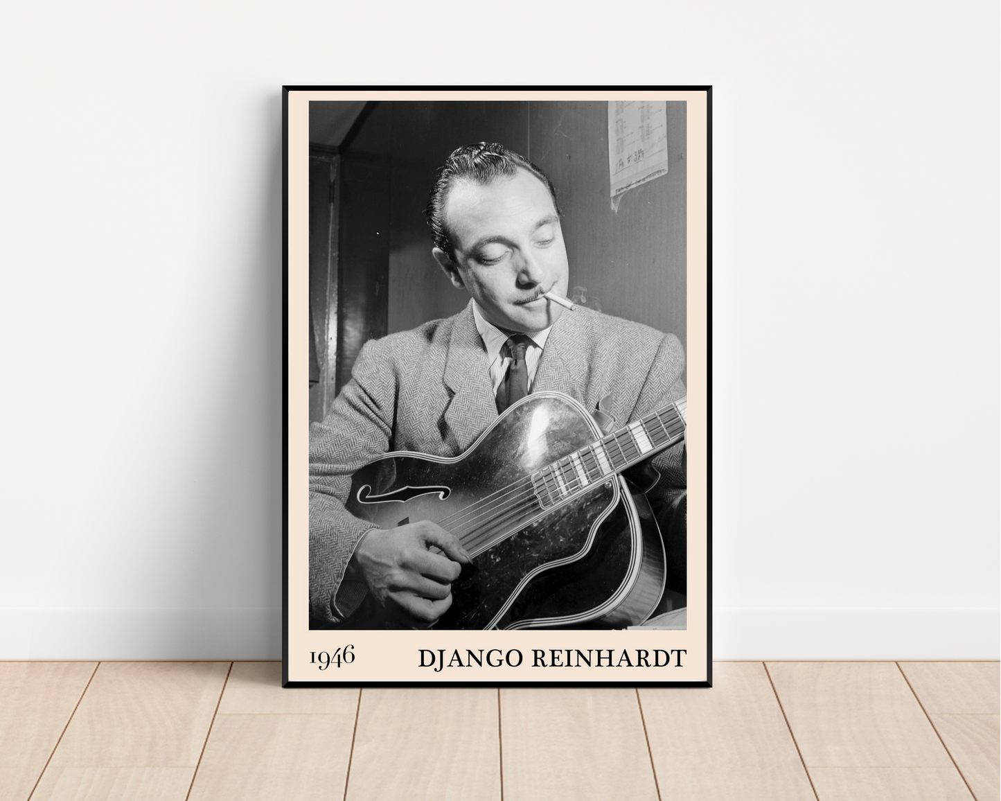 Vintage Django Reinhardt Gypsy Jazz Poster – 1946 Black & White Wall Art Print - Mockup
