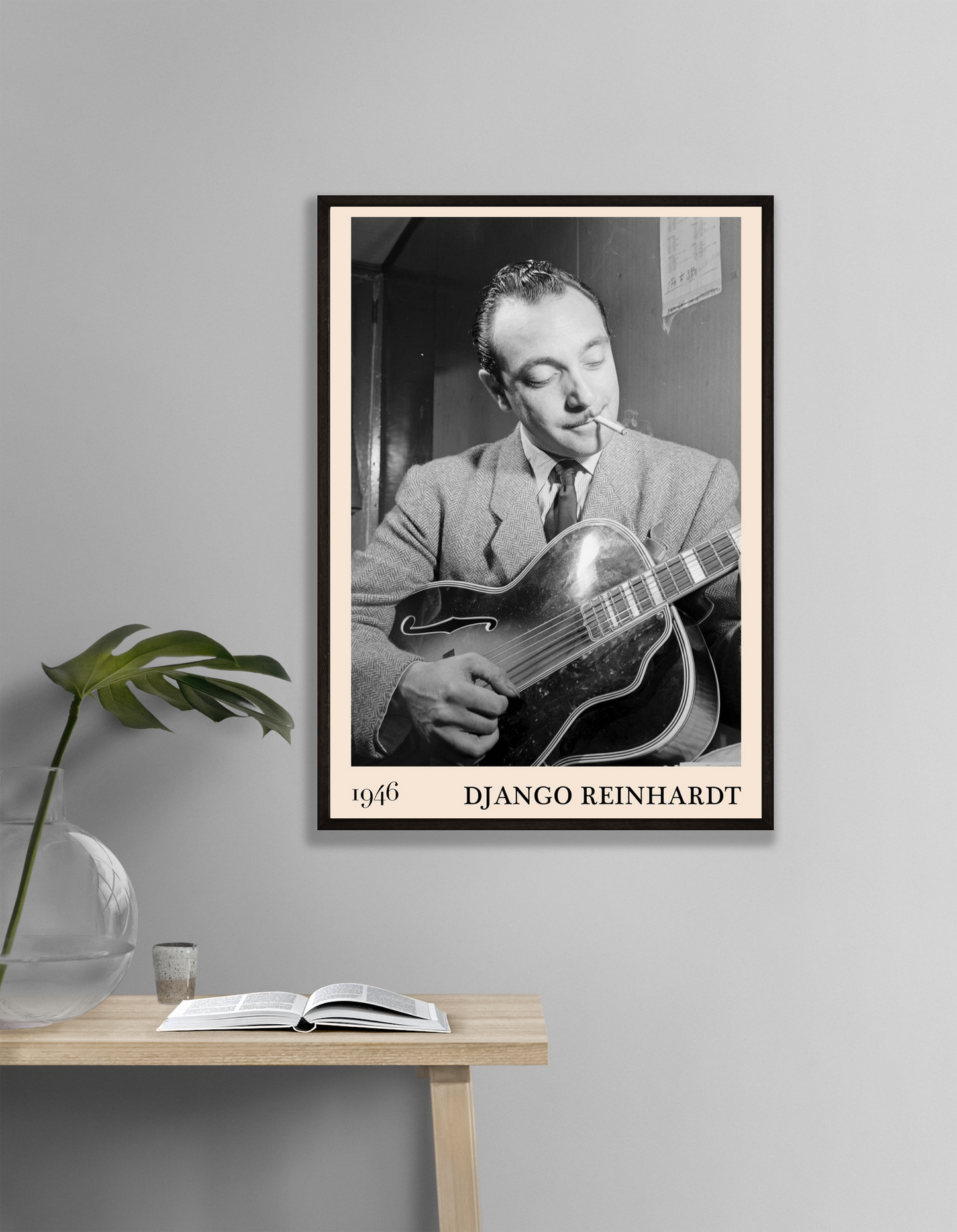 Vintage Django Reinhardt Gypsy Jazz Poster – 1946 Black & White Wall Art Print - Mockup