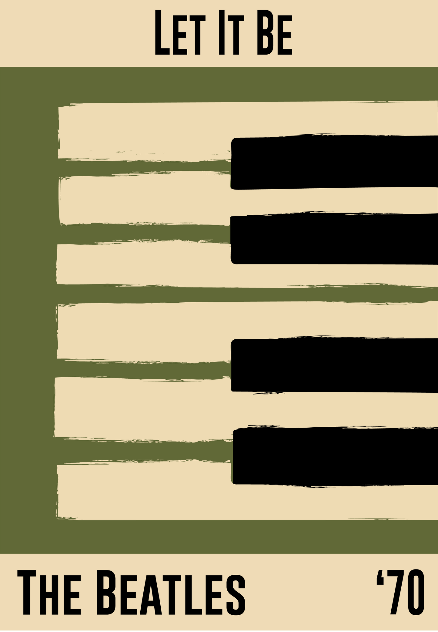 Olive green and cream piano design celebrating The Beatle's Let It Be, released in 1970
