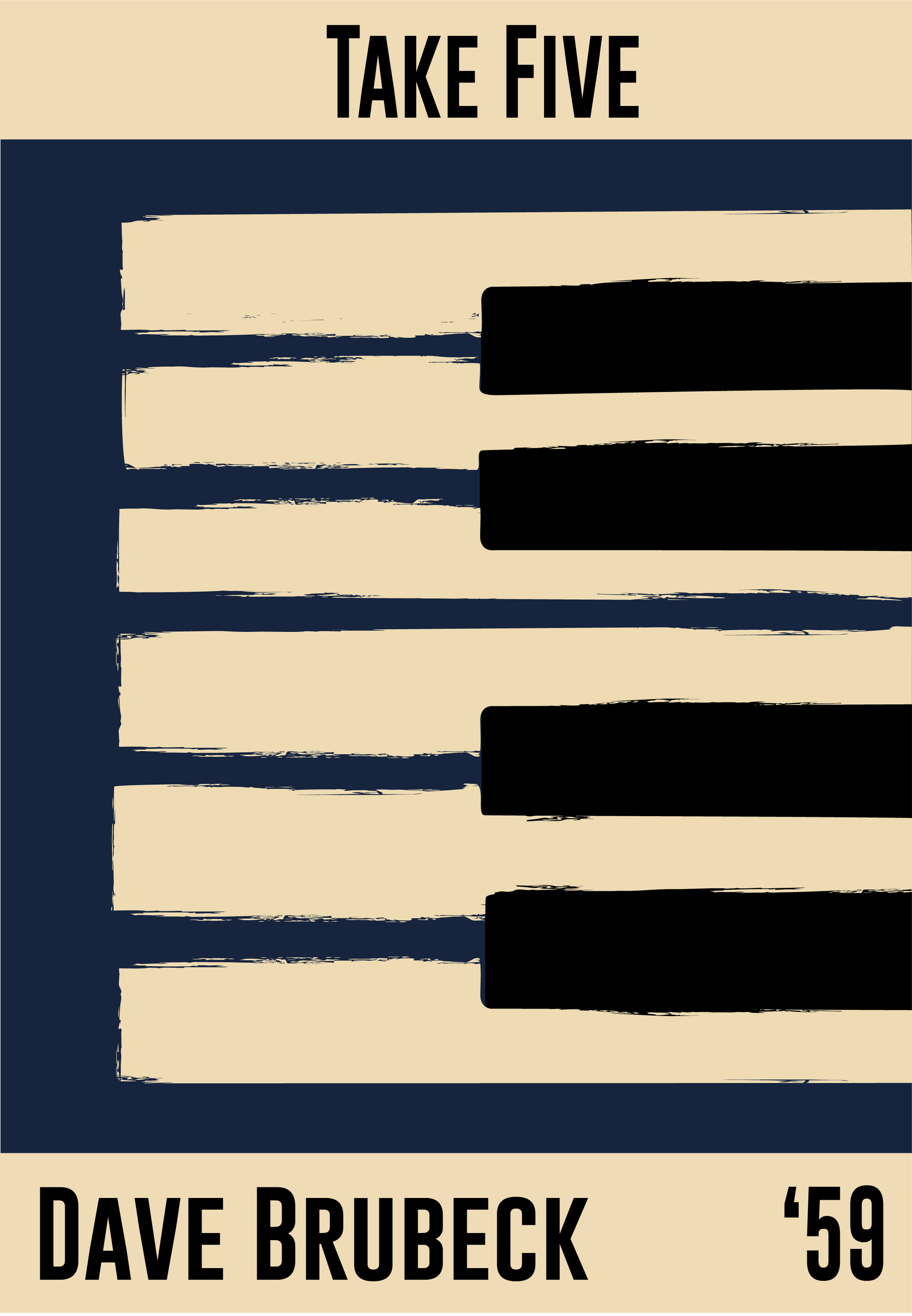Blue and cream piano design celebrating Dave Brubeck's Take Five, released in 1959
