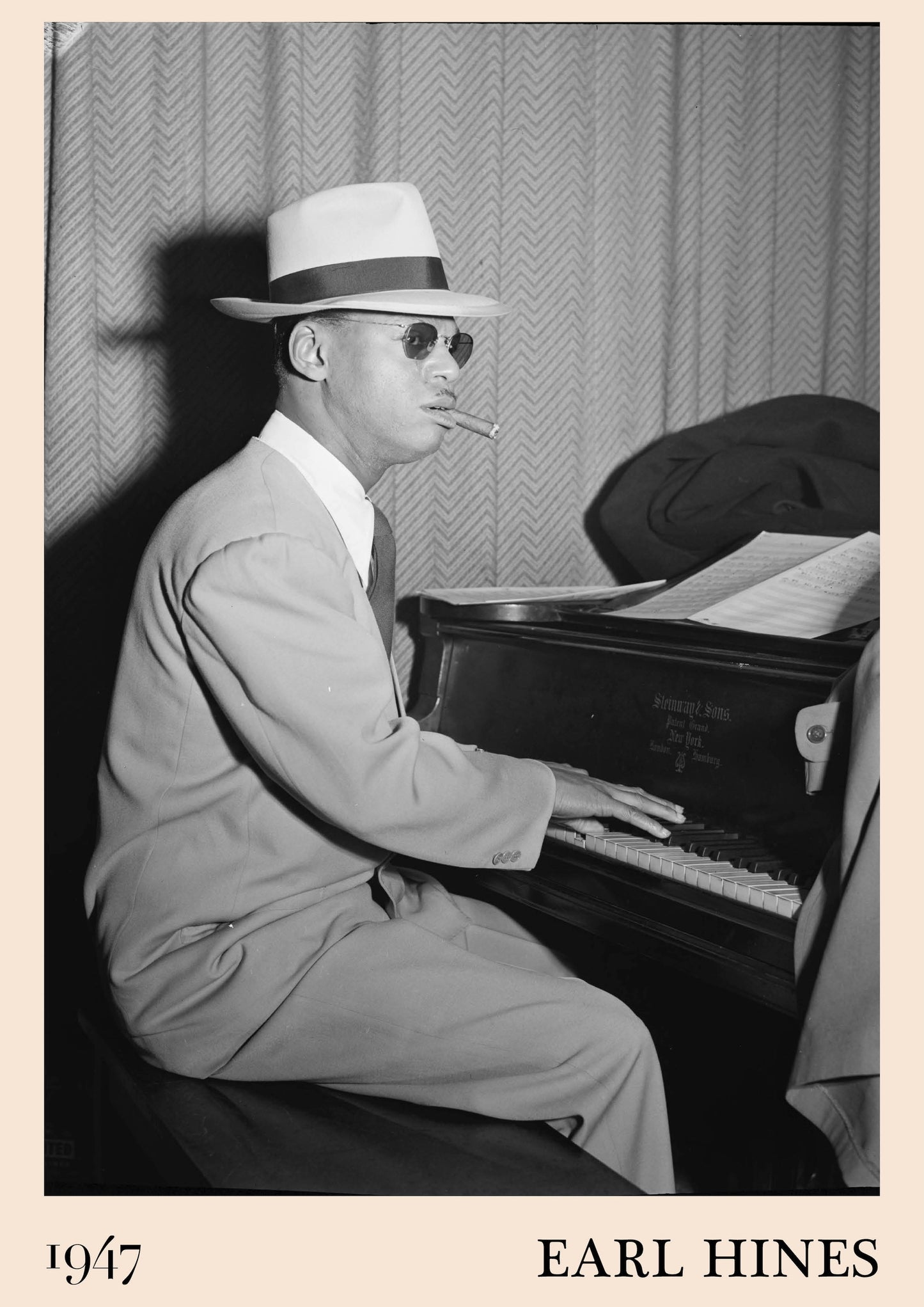 1947 photo of Earl Hines crafted into an elegant print