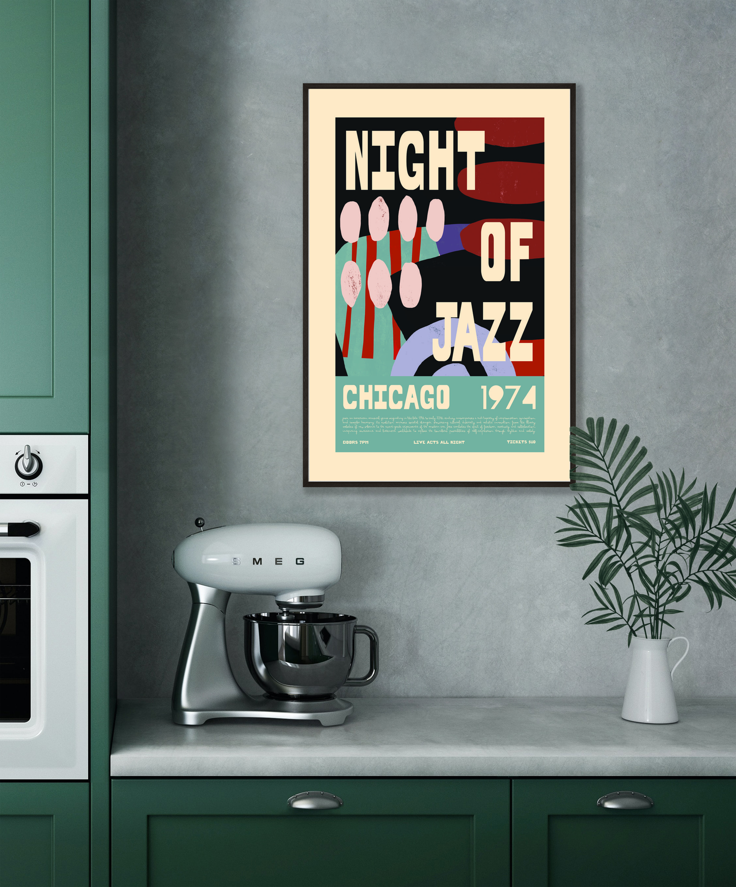 Vintage Jazz Poster – Night of Jazz Chicago 1974 Retro Wall Art Print - Mockup