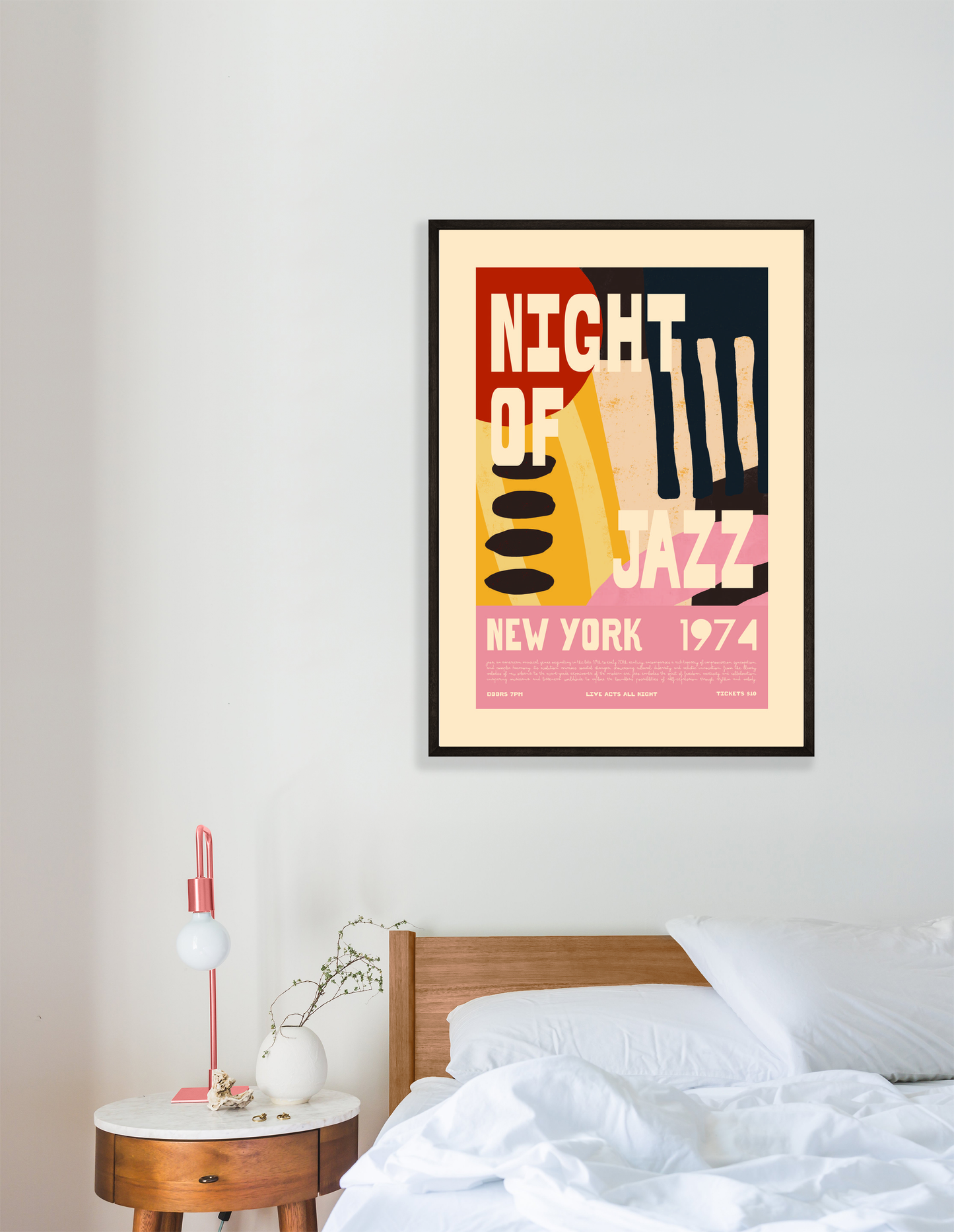Retro Jazz Poster - Night of Jazz New York 1974 Abstract Wall Art Print - Mockup