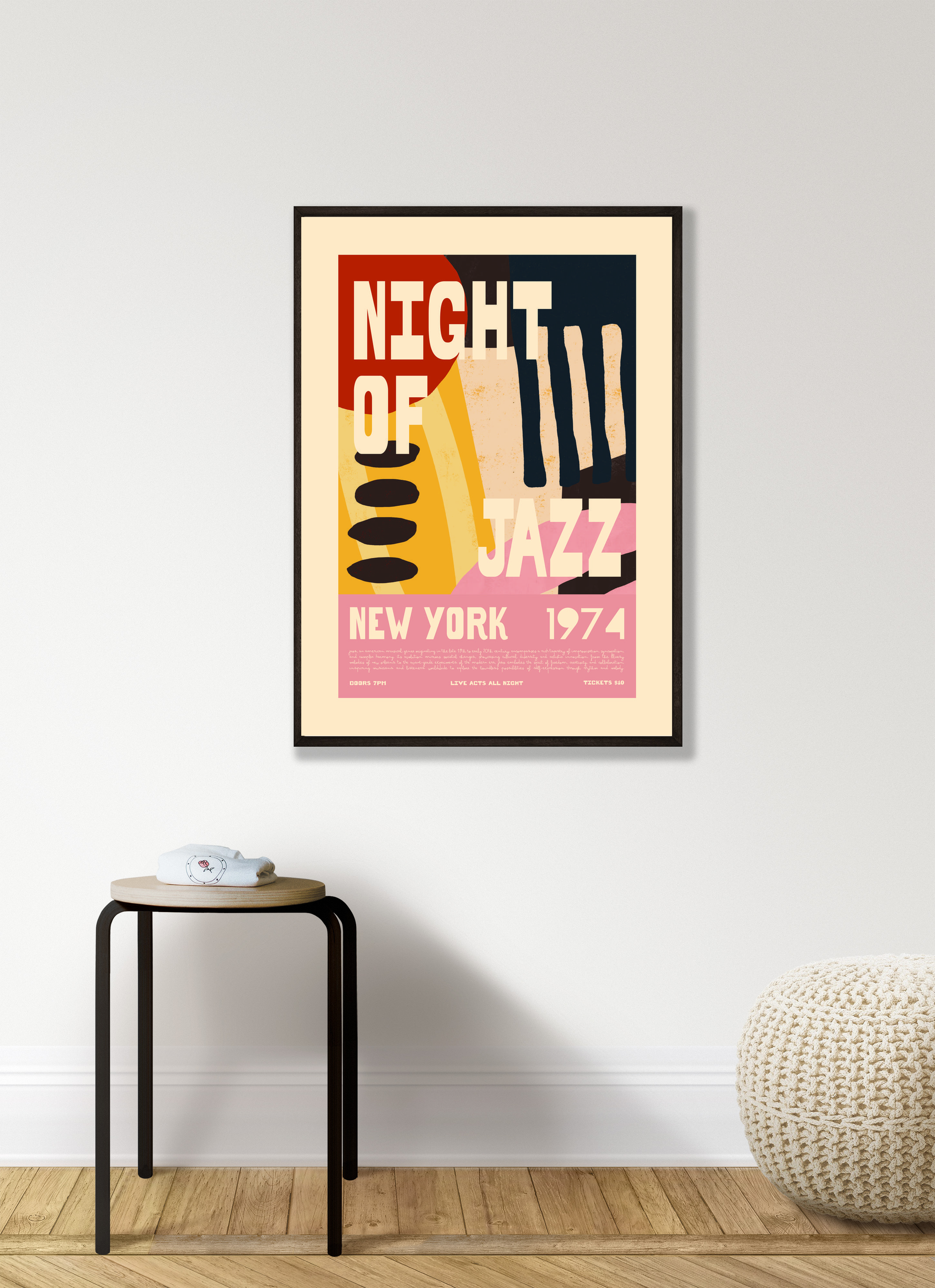 Retro Jazz Poster - Night of Jazz New York 1974 Abstract Wall Art Print - Mockup