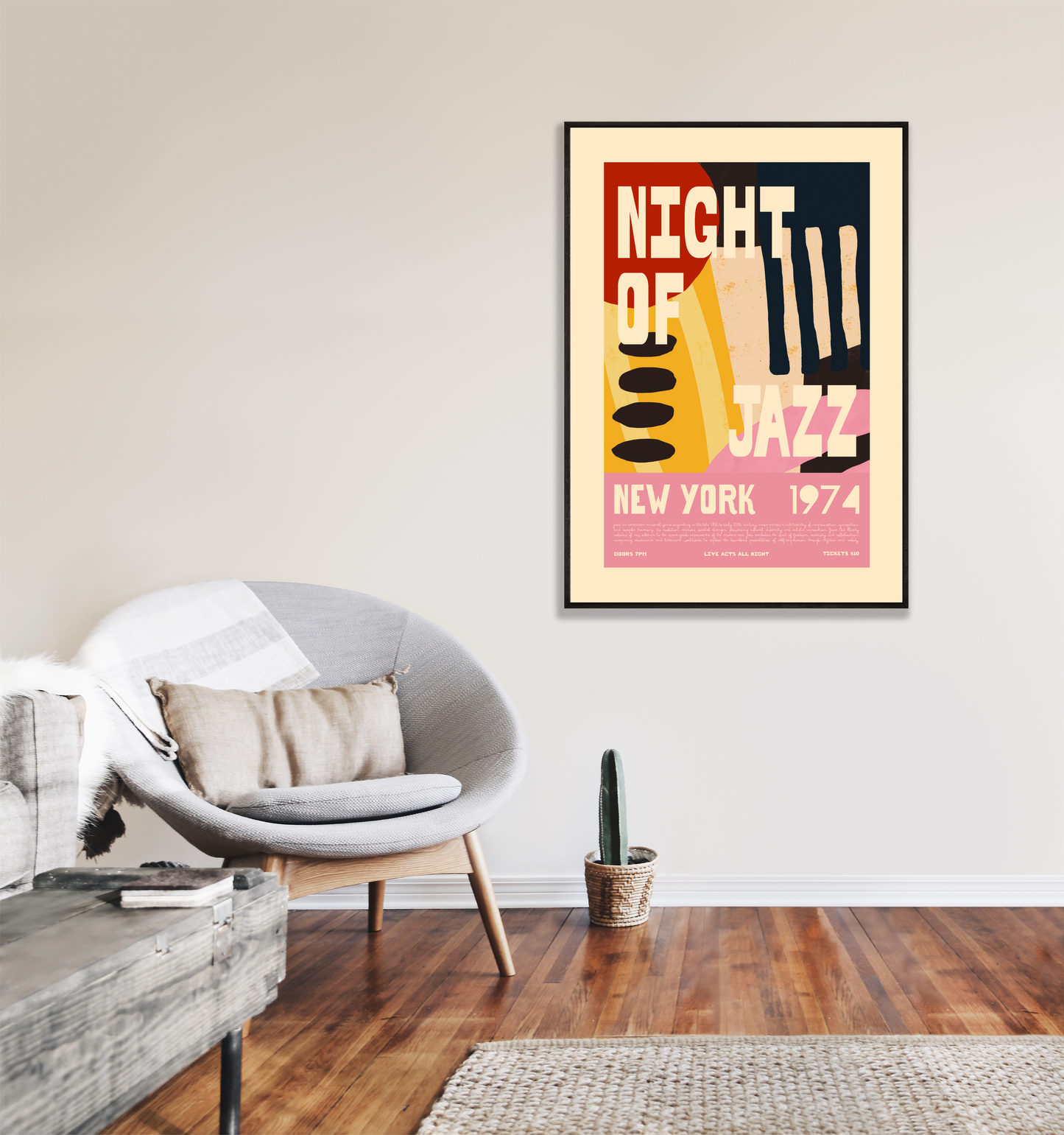 Retro Jazz Poster - Night of Jazz New York 1974 Abstract Wall Art Print - Mockup