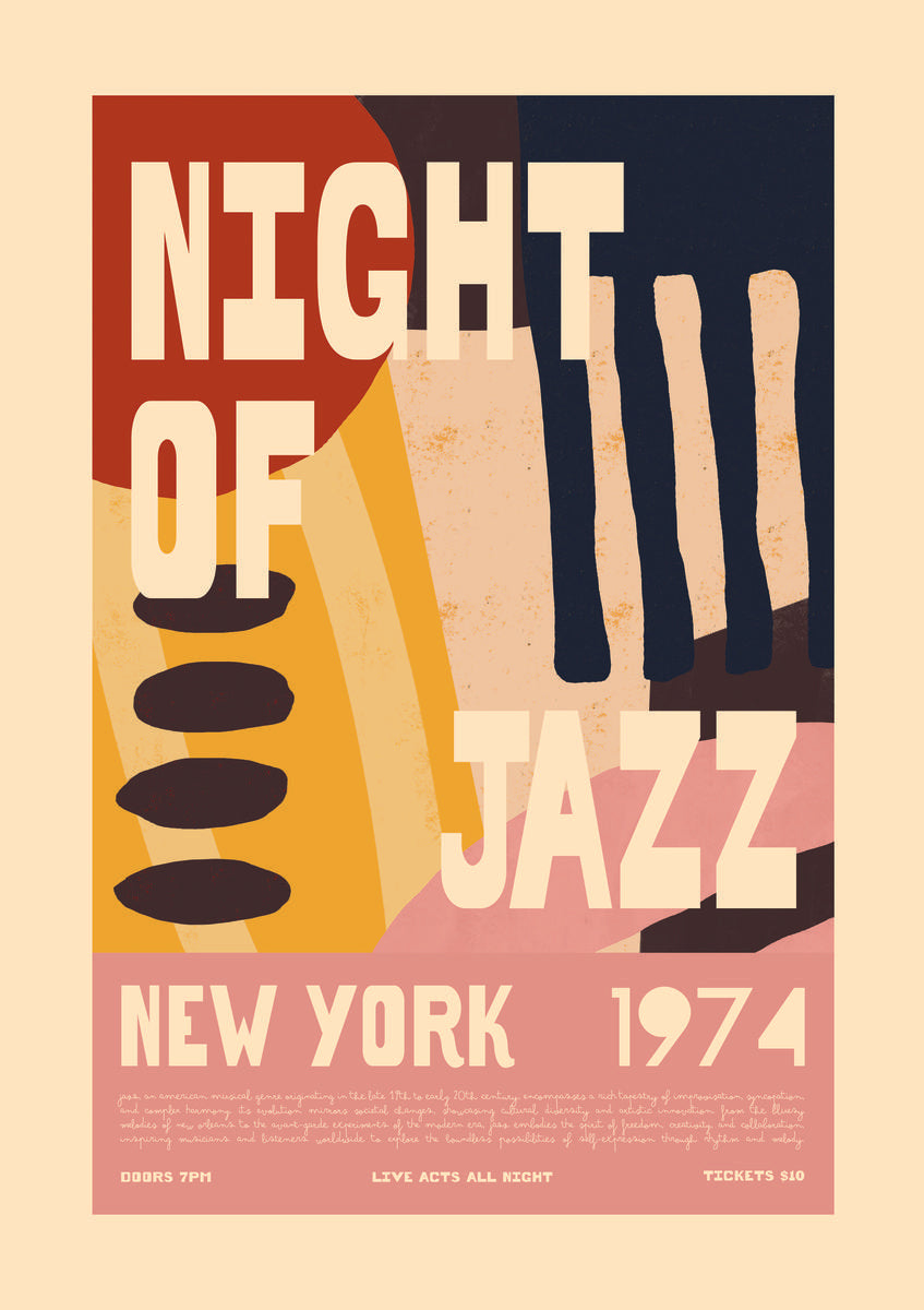 Retro Jazz Poster - Night of Jazz New York 1974 Abstract Wall Art Print - Product image