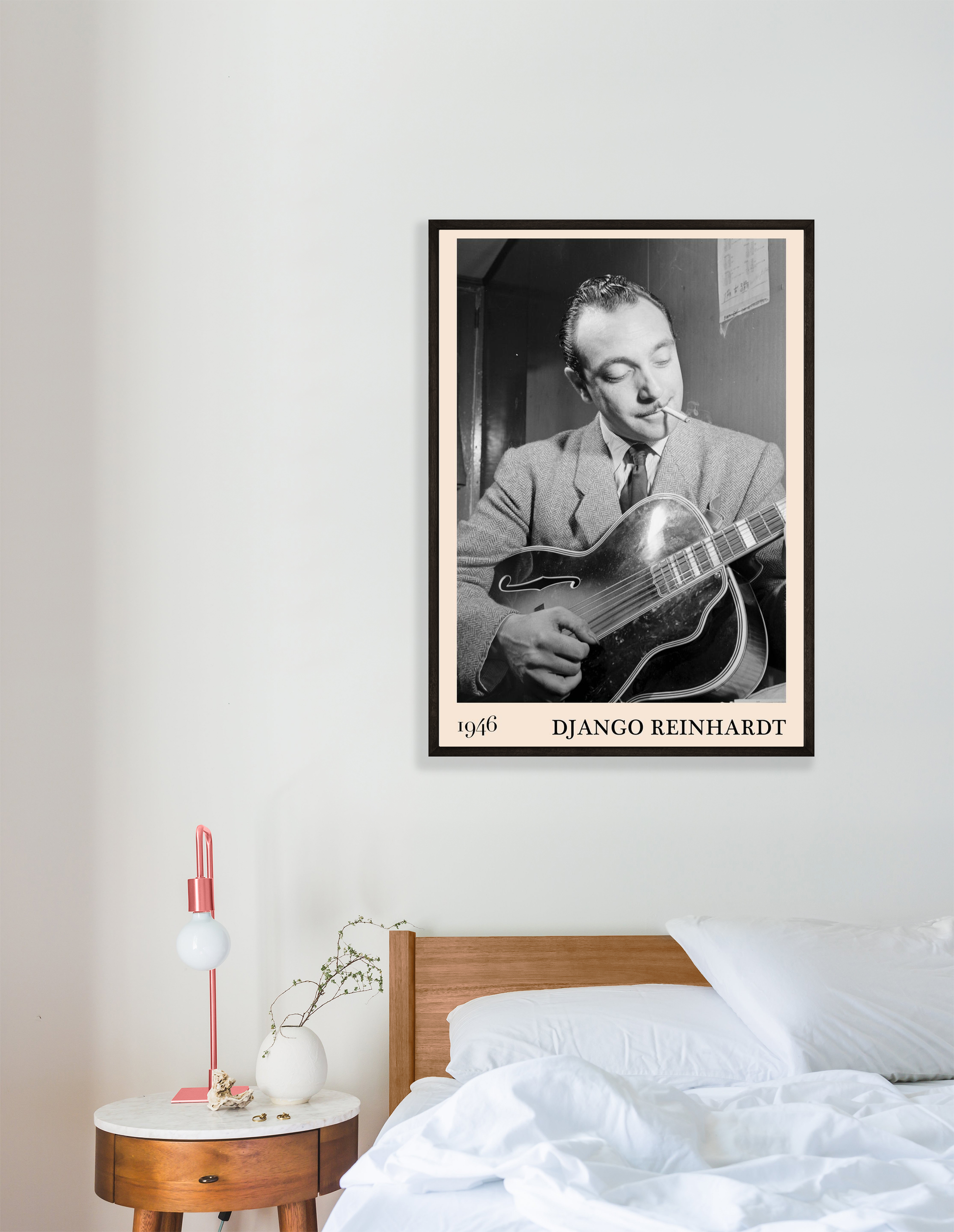 Vintage Django Reinhardt Gypsy Jazz Poster – 1946 Black & White Wall Art Print - Mockup
