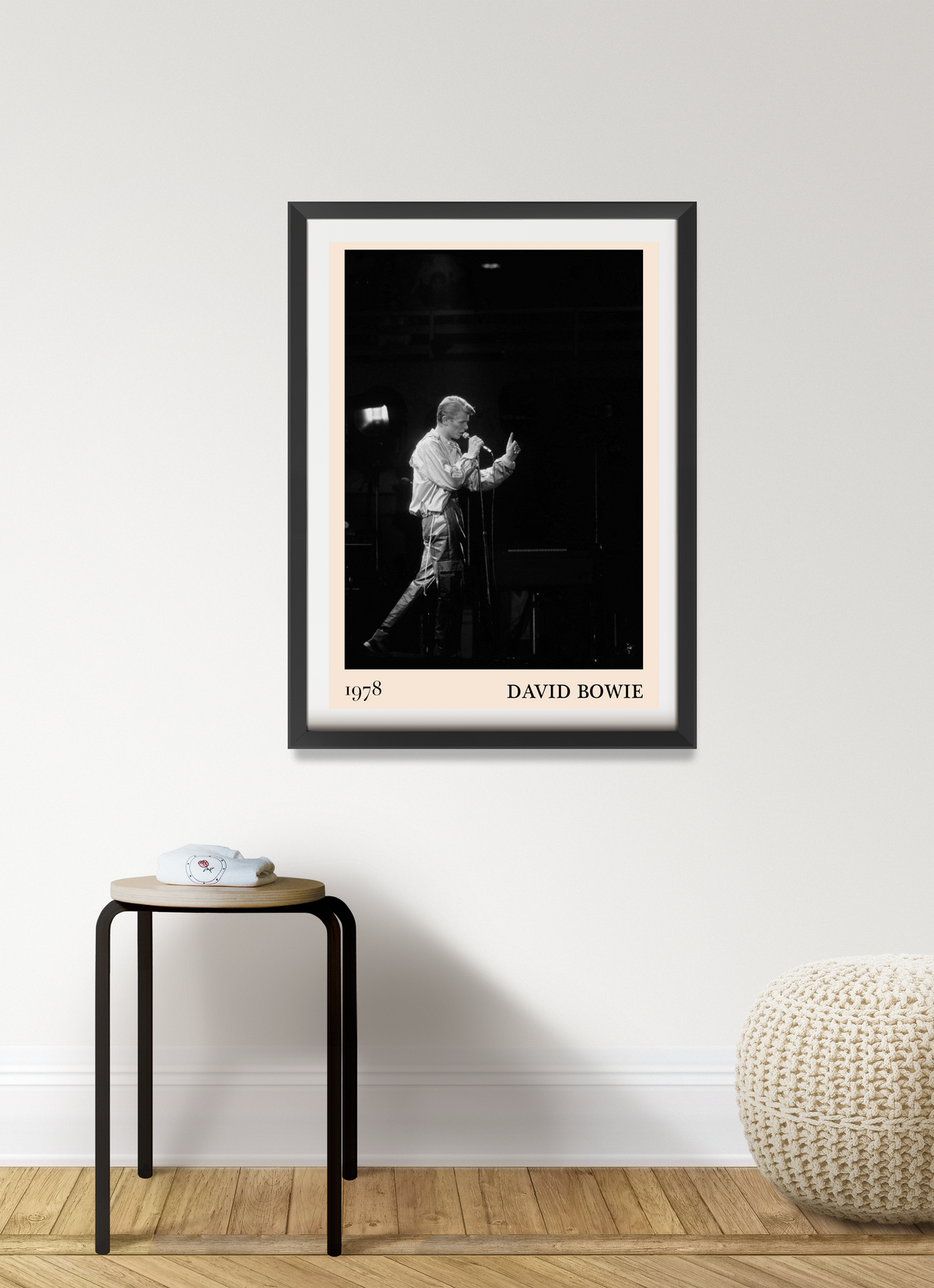 David Bowie Poster 1978 Frankfurt Concert Photo, Black and White Music Wall Art, Retro Framed Print - Mockup