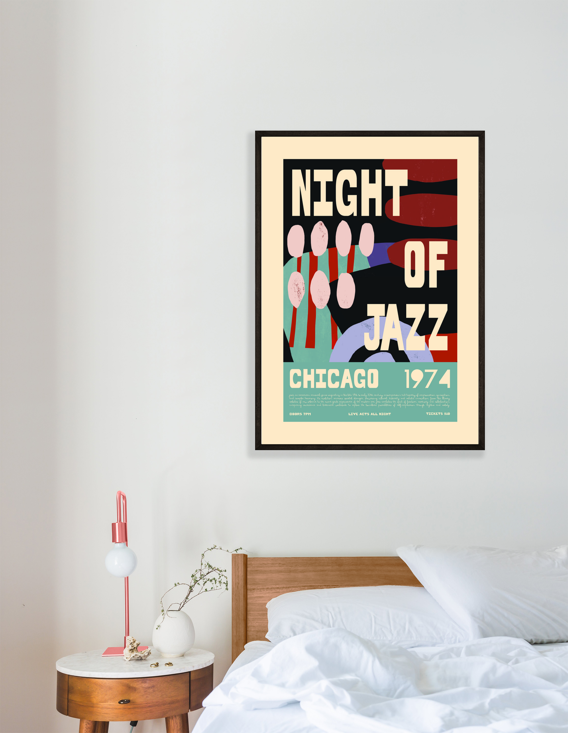 Vintage Jazz Poster – Night of Jazz Chicago 1974 Retro Wall Art Print - Mockup
