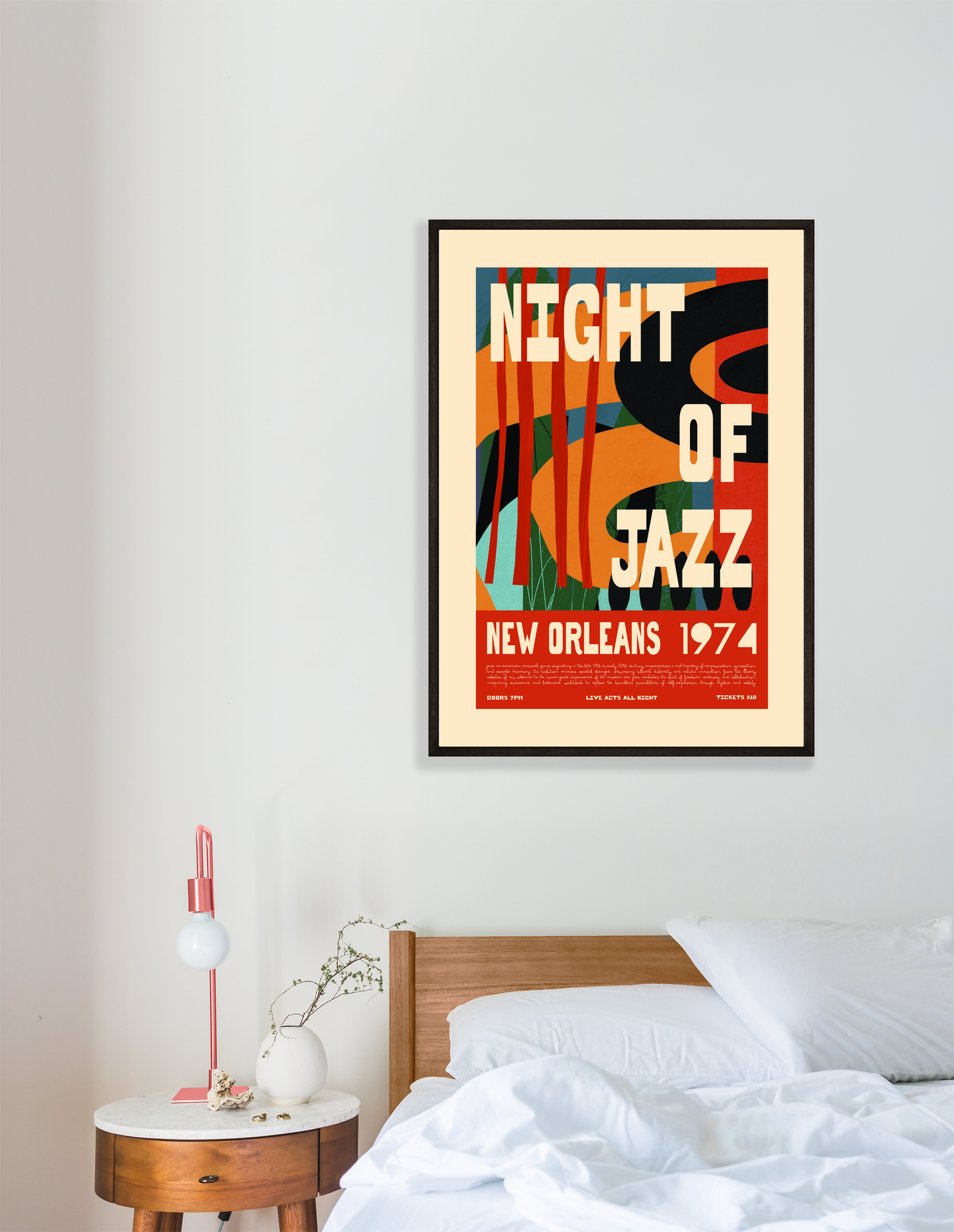 Retro Night of Jazz New Orleans 1974 Poster – Abstract Vintage Wall Art Print - Mockup