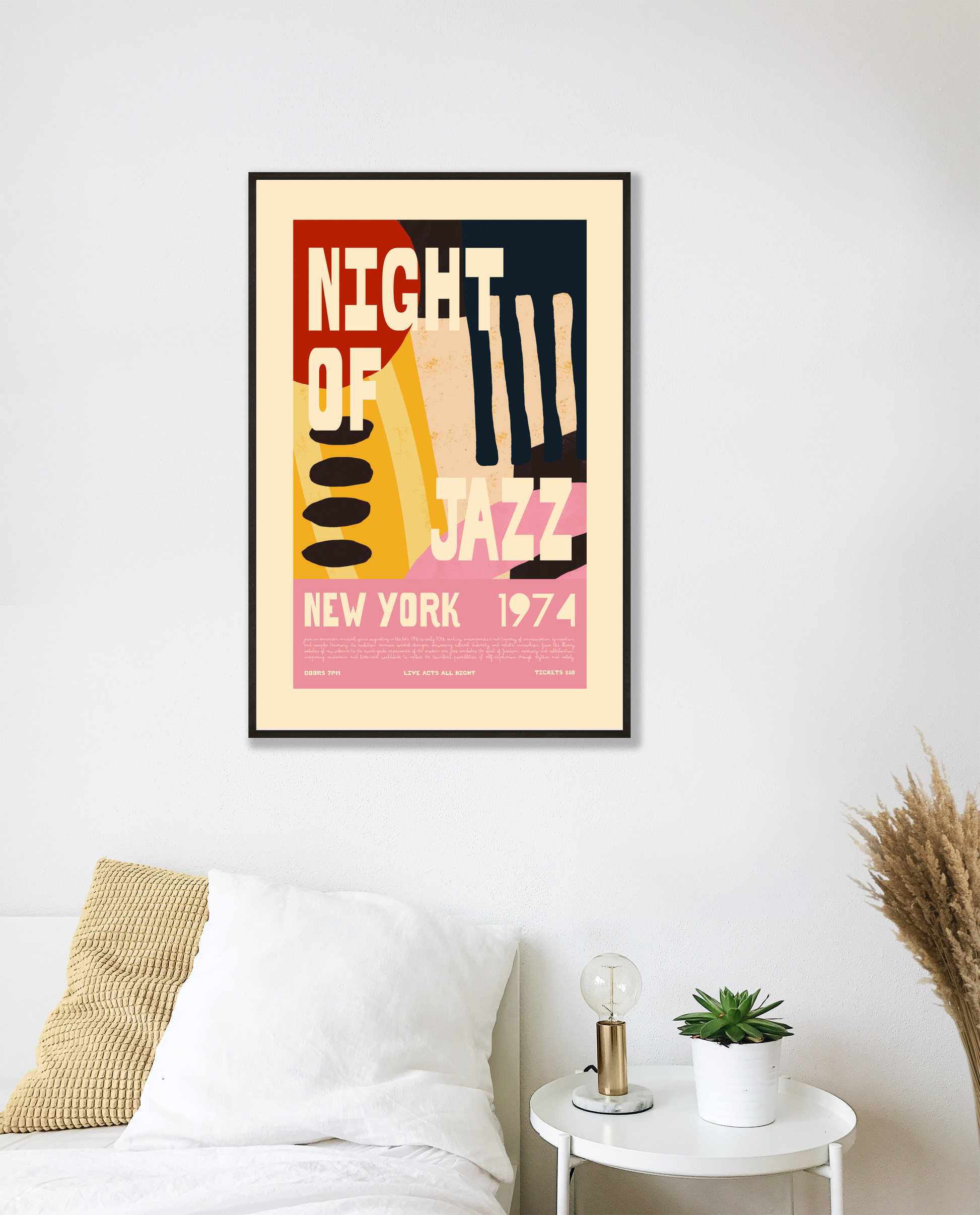 Retro Jazz Poster - Night of Jazz New York 1974 Abstract Wall Art Print - Mockup