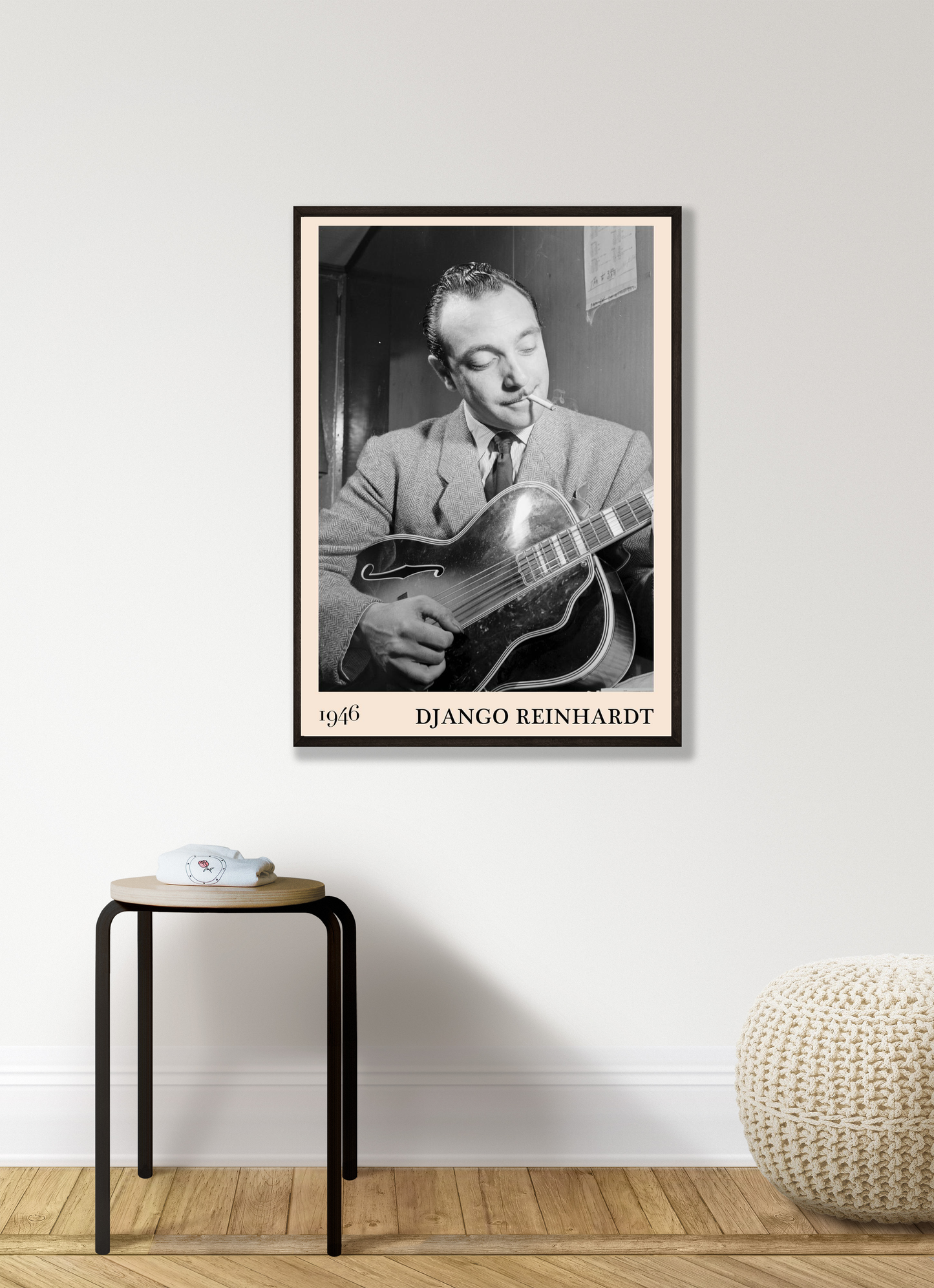 Vintage Django Reinhardt Gypsy Jazz Poster – 1946 Black & White Wall Art Print - Mockup