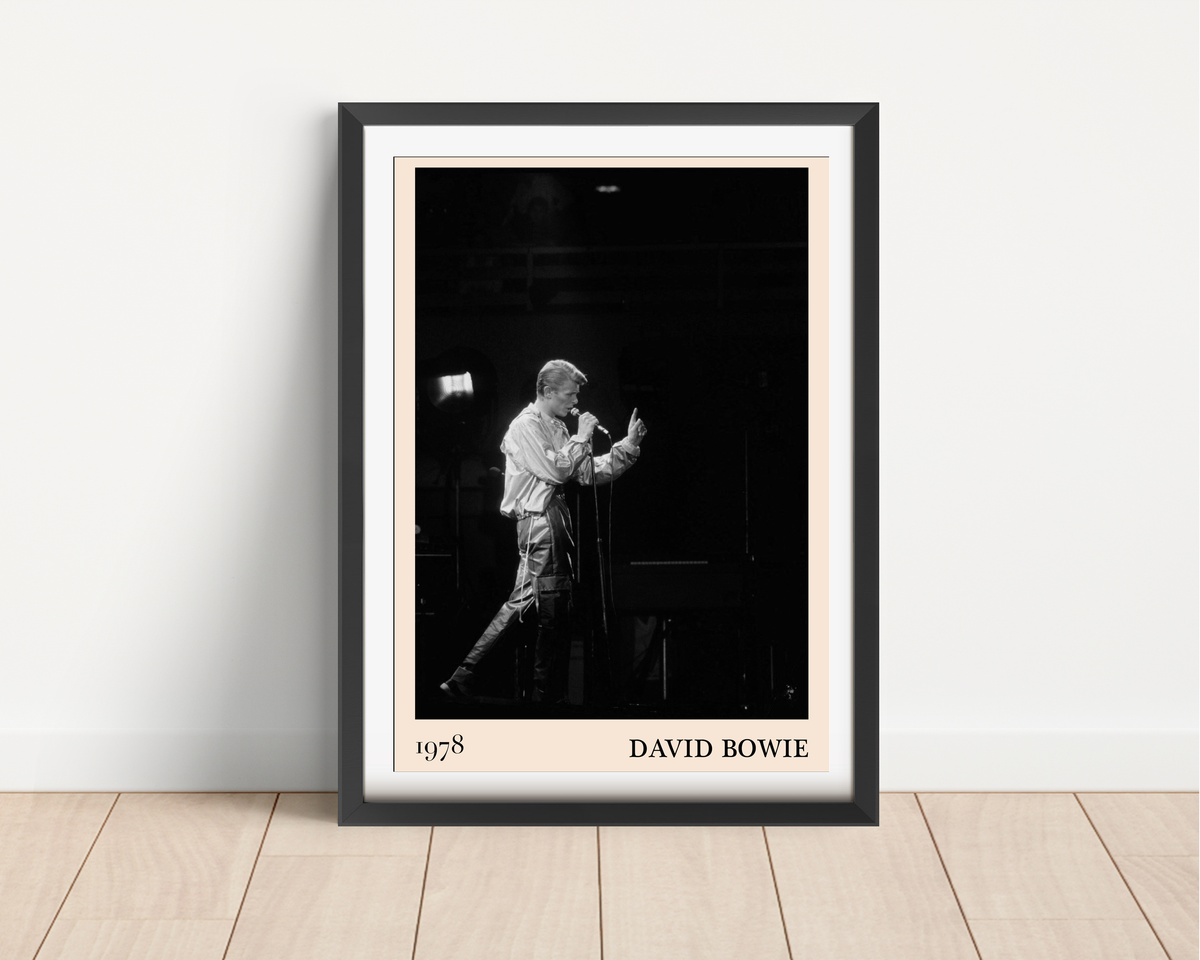 David Bowie Poster 1978 Frankfurt Concert Photo, Black and White Music Wall Art, Retro Framed Print - Mockup
