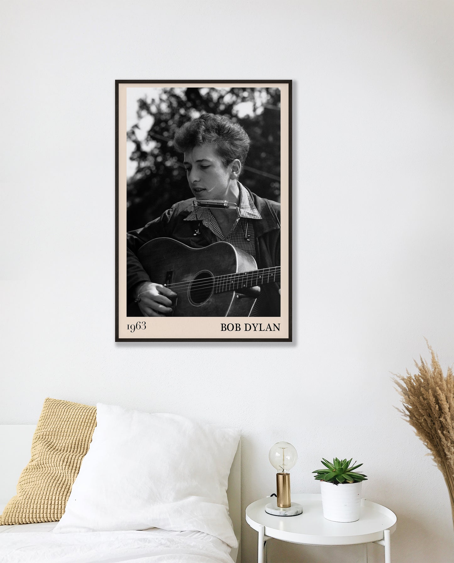 1963 photograph of Bob Dylan playing blues guitar.Crafted into cool framed blues poster.