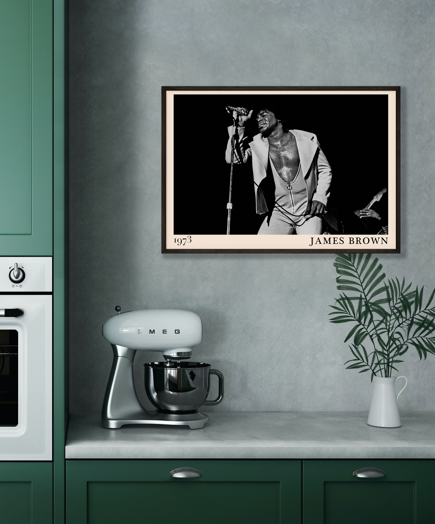 black and white mage of funk pioneer James Brown, reimagined as retro wall art by jazz and blues-inspired Dalston designers.