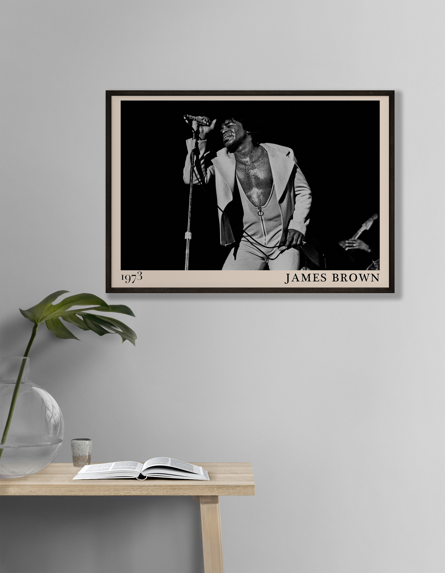 black and white mage of funk pioneer James Brown, reimagined as retro wall art by jazz and blues-inspired Dalston designers.