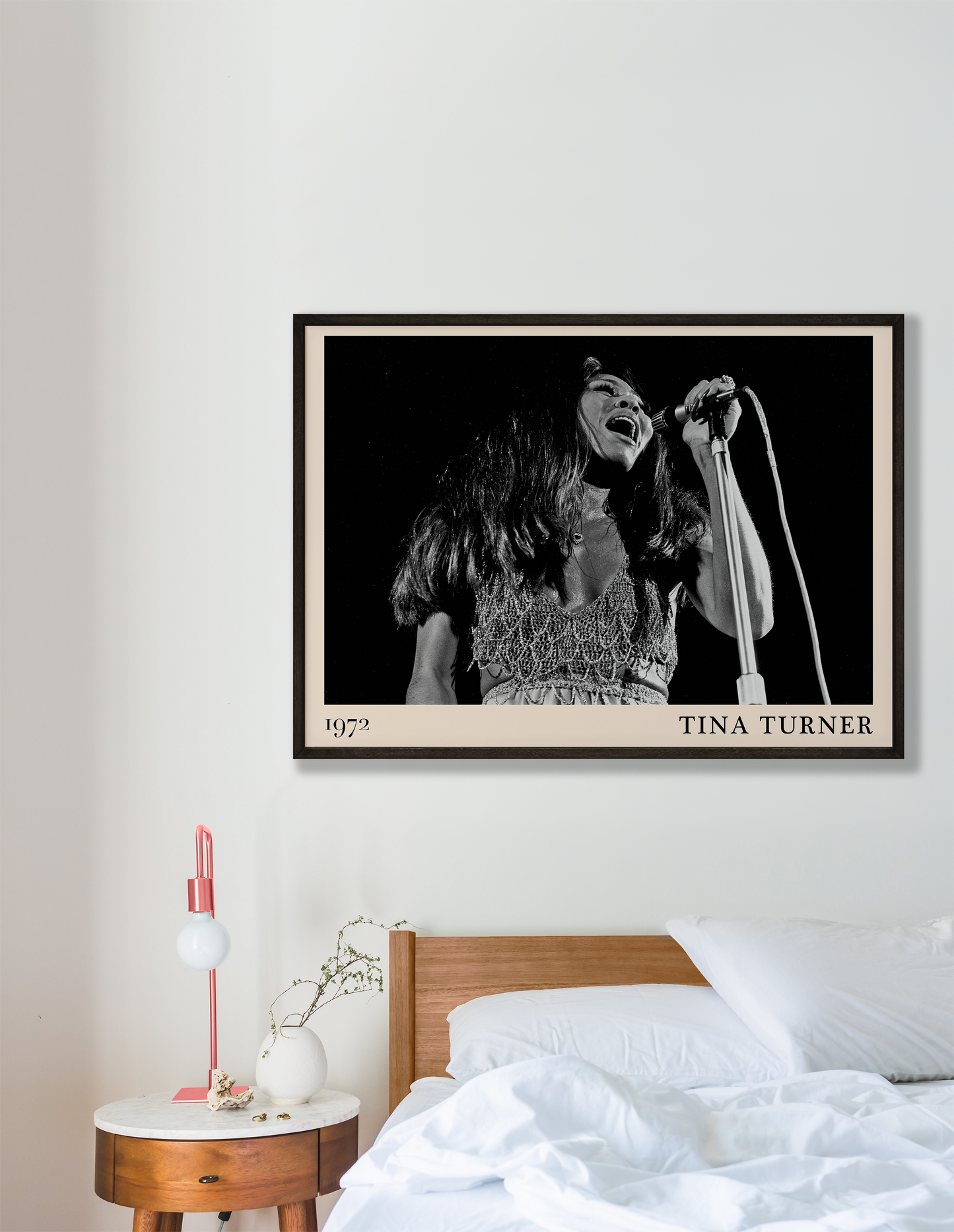 Iconic image of rock and soul legend Tina Turner performing, captured by Heinrich Klaffs and transformed into vintage-inspired wall decor