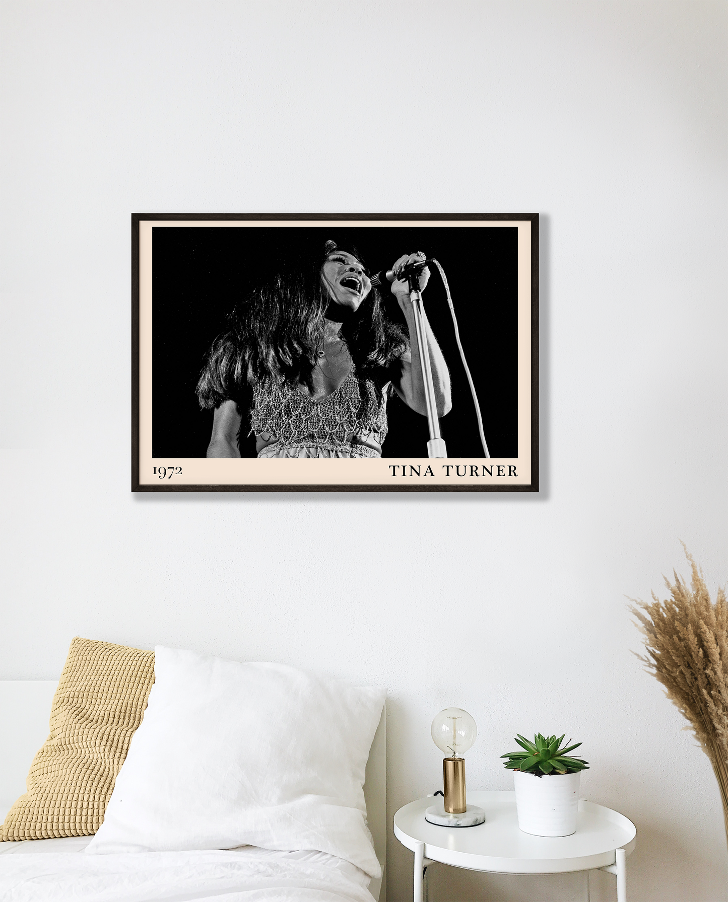 Iconic image of rock and soul legend Tina Turner performing, captured by Heinrich Klaffs and transformed into vintage-inspired wall decor