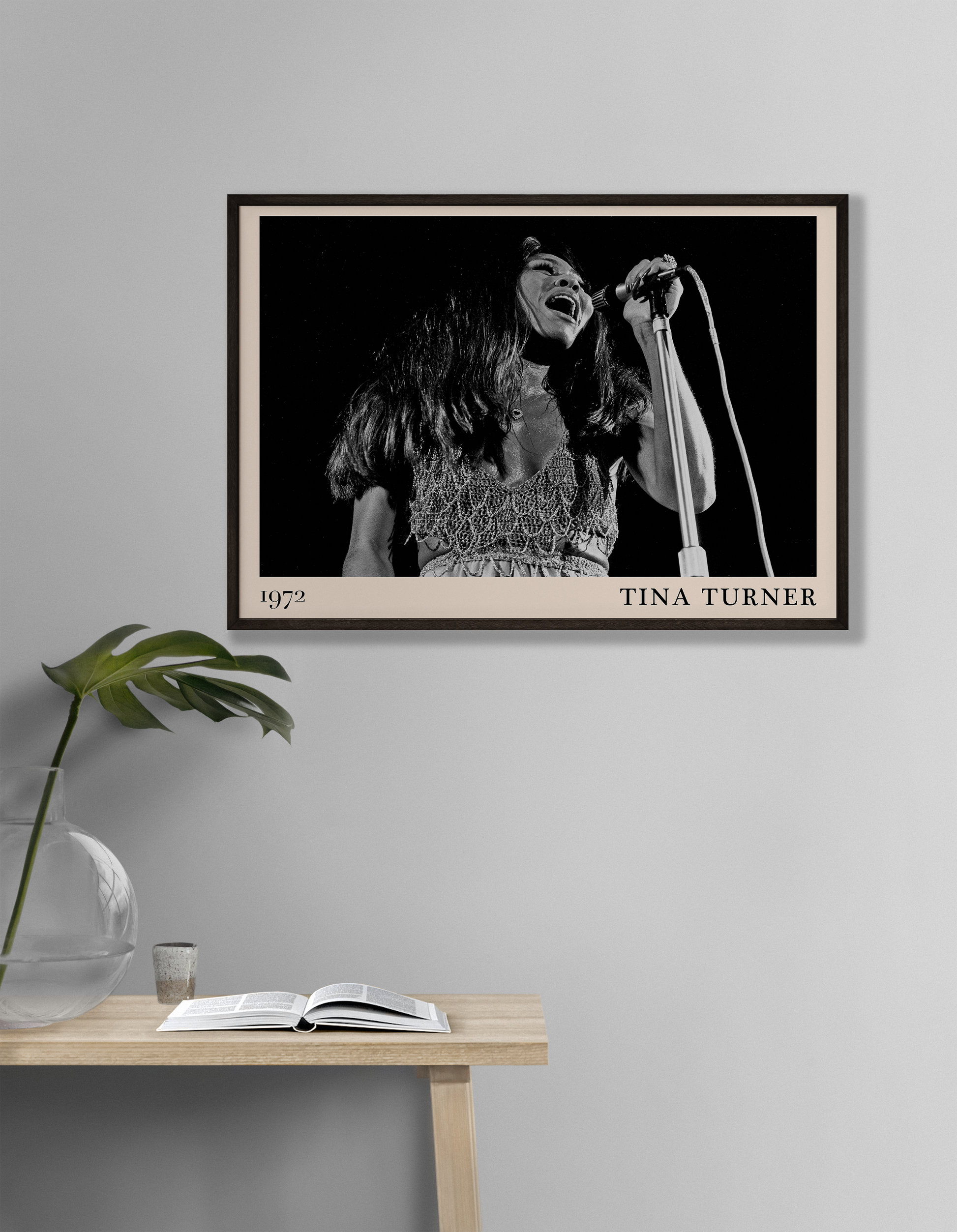 Iconic image of rock and soul legend Tina Turner performing, captured by Heinrich Klaffs and transformed into vintage-inspired wall decor