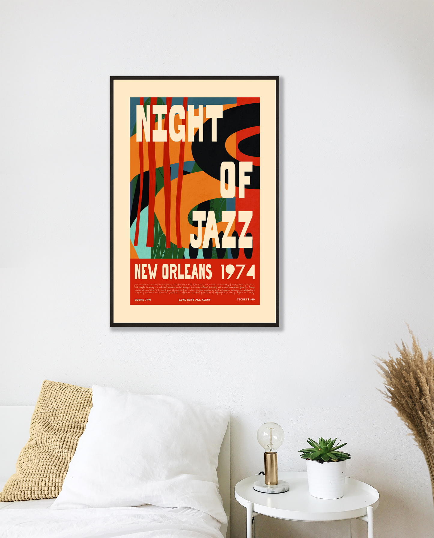 Retro Night of Jazz New Orleans 1974 Poster – Abstract Vintage Wall Art Print - Mockup