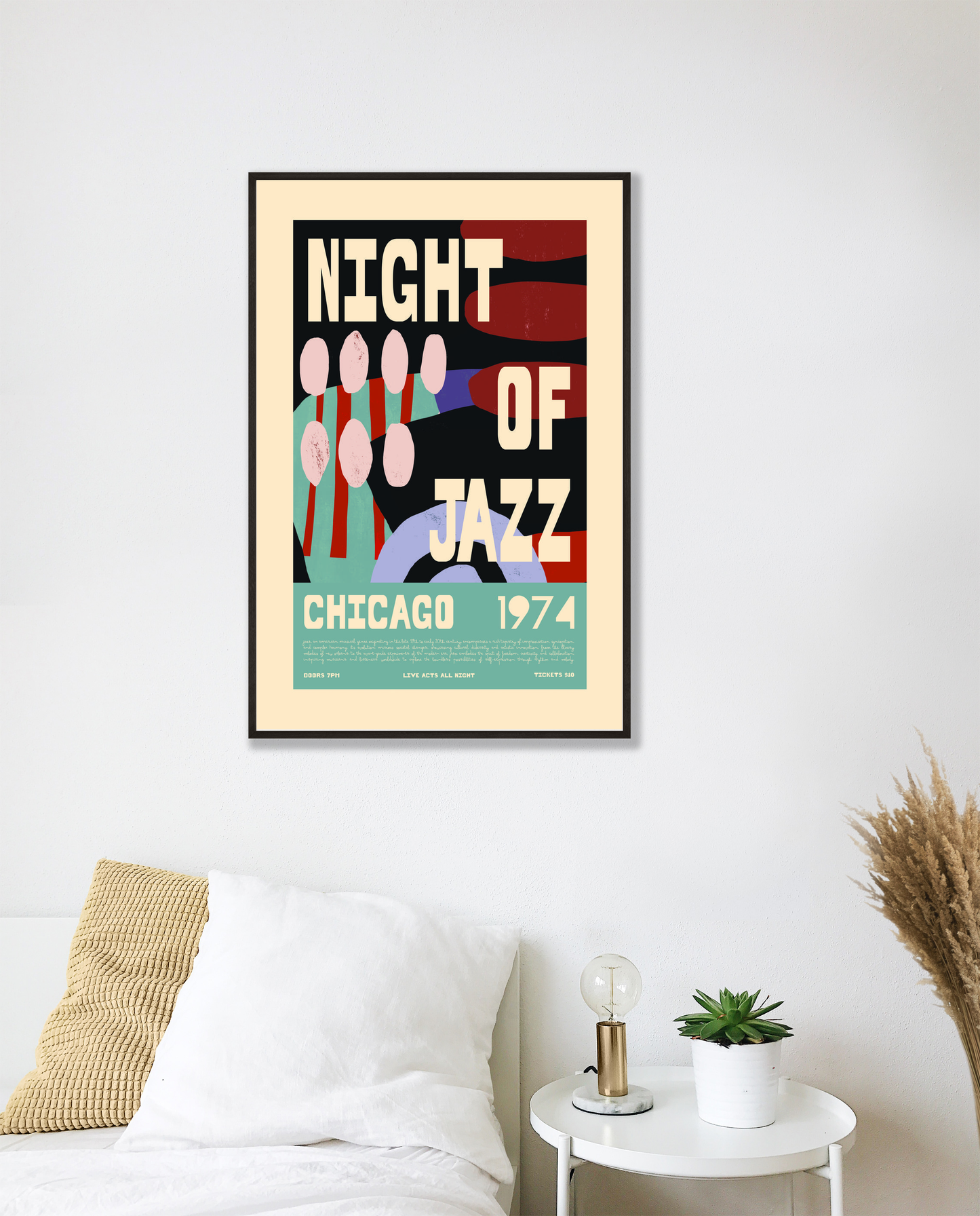 Vintage Jazz Poster – Night of Jazz Chicago 1974 Retro Wall Art Print - Mockup