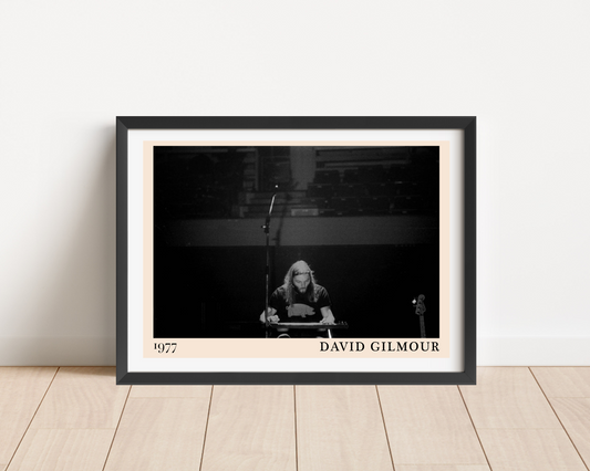 Framed David Gilmour 1977 concert print in black frame