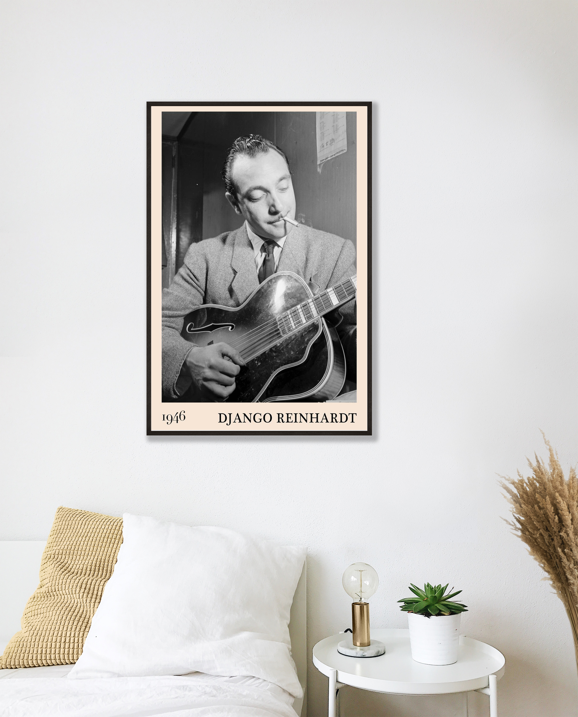 Vintage Django Reinhardt Gypsy Jazz Poster – 1946 Black & White Wall Art Print - Mockup