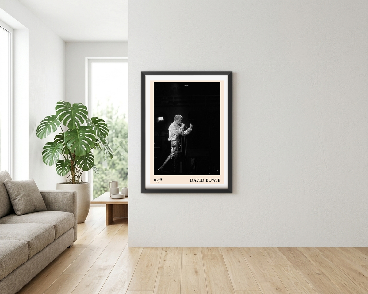 David Bowie Poster 1978 Frankfurt Concert Photo, Black and White Music Wall Art, Retro Framed Print - Mockup