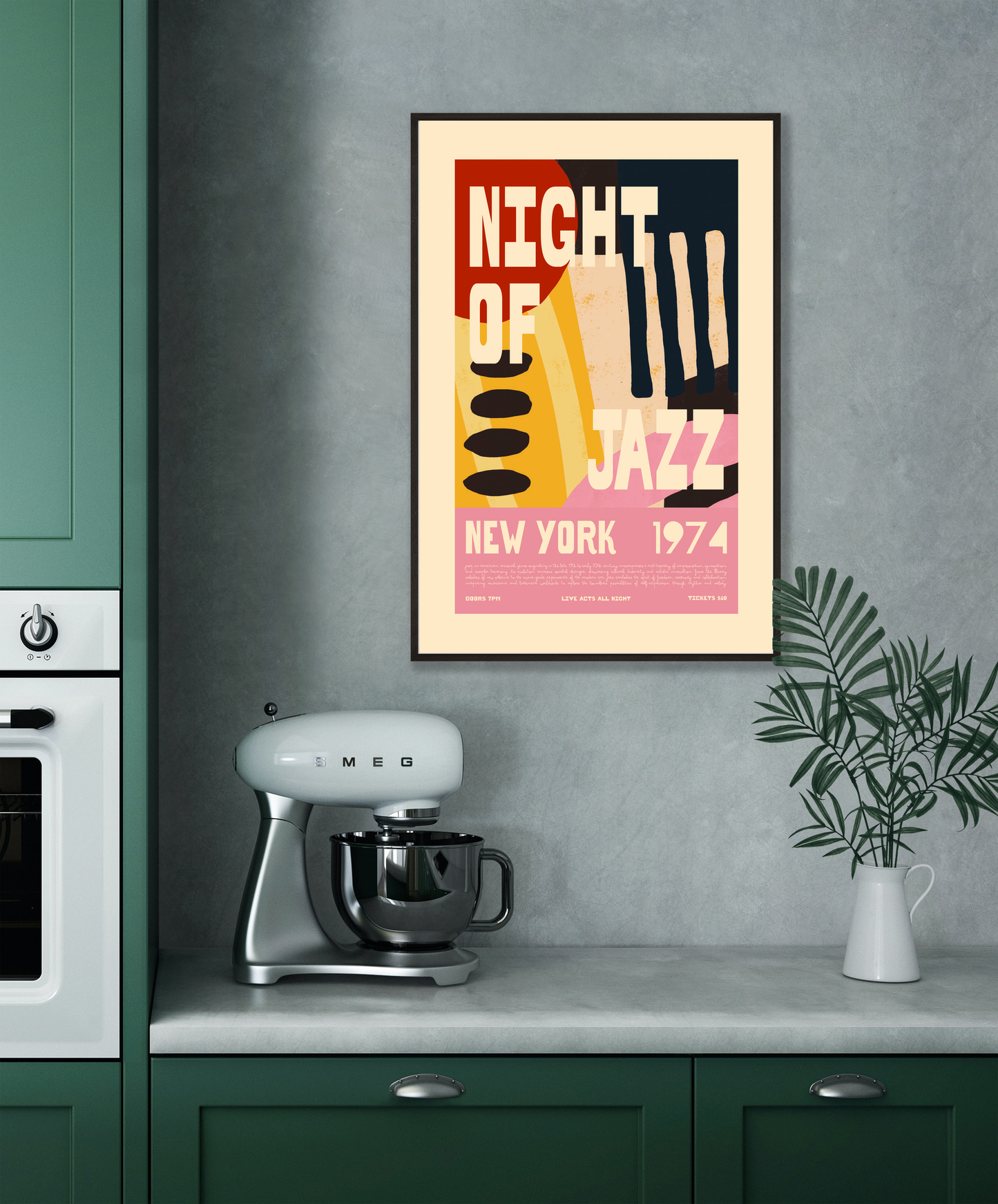 Retro Jazz Poster - Night of Jazz New York 1974 Abstract Wall Art Print - Mockup