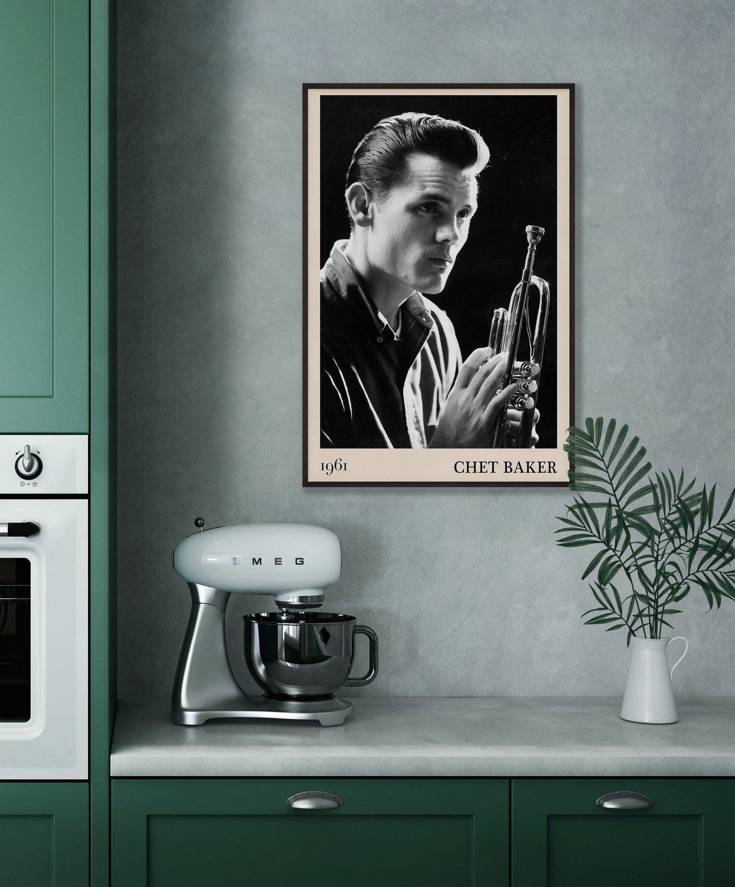 Kitchen framed jazz poster of  Chet Baker