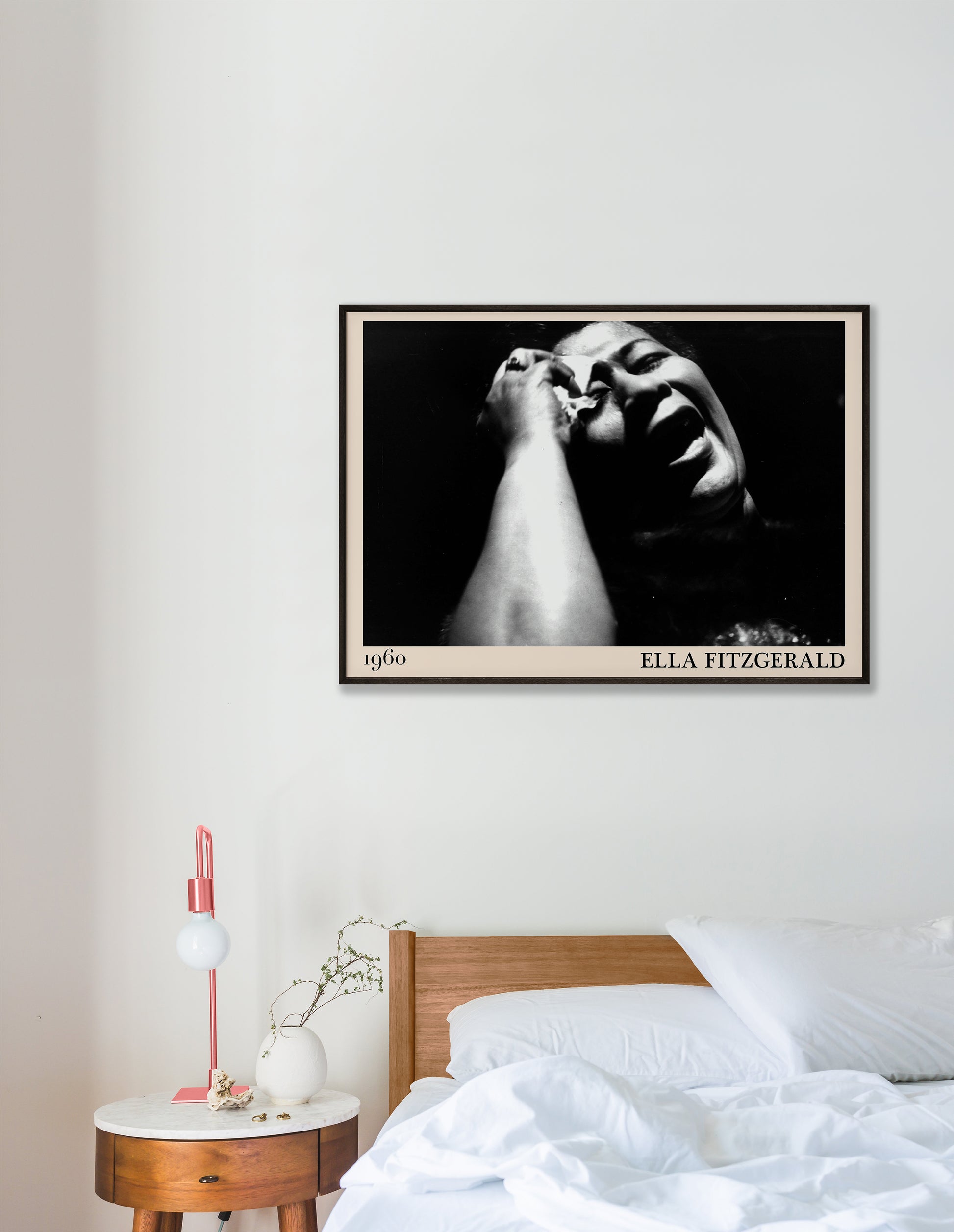 Vintage framed bedroom jazz poster of Ella Fitzgerald